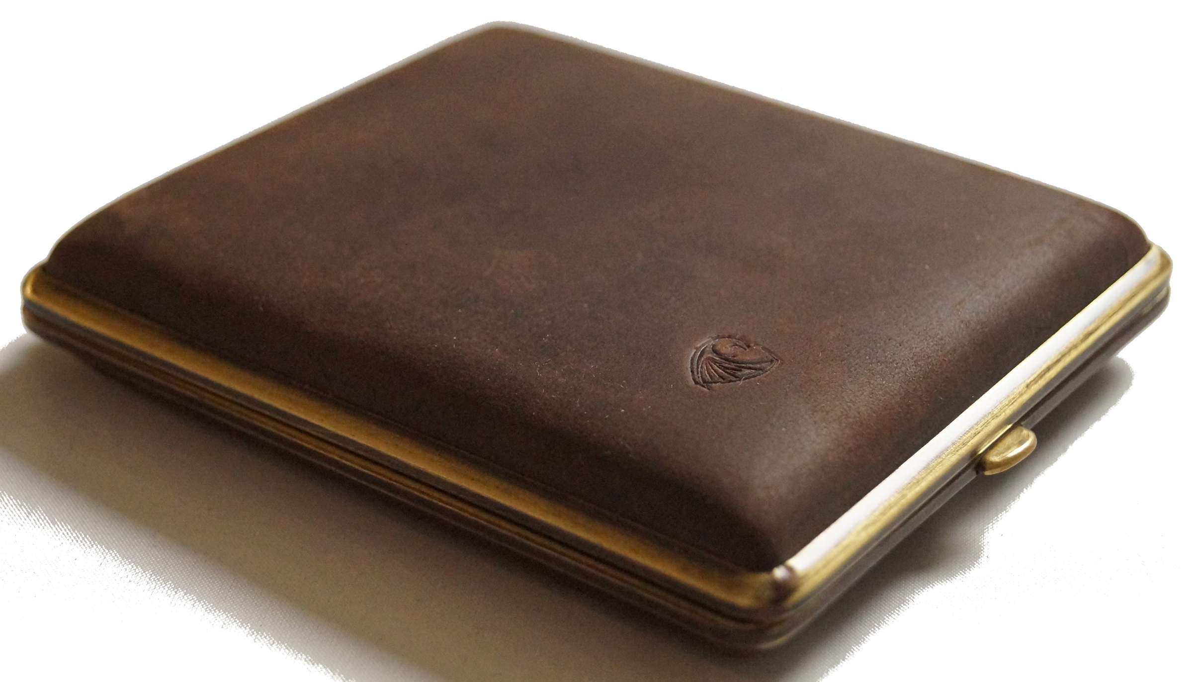 GERMANUS Zigarettenetui Metall Korpus mit Leder Bezug - Made in Germany  - Design Wildes Rind dunkel, 85 mm