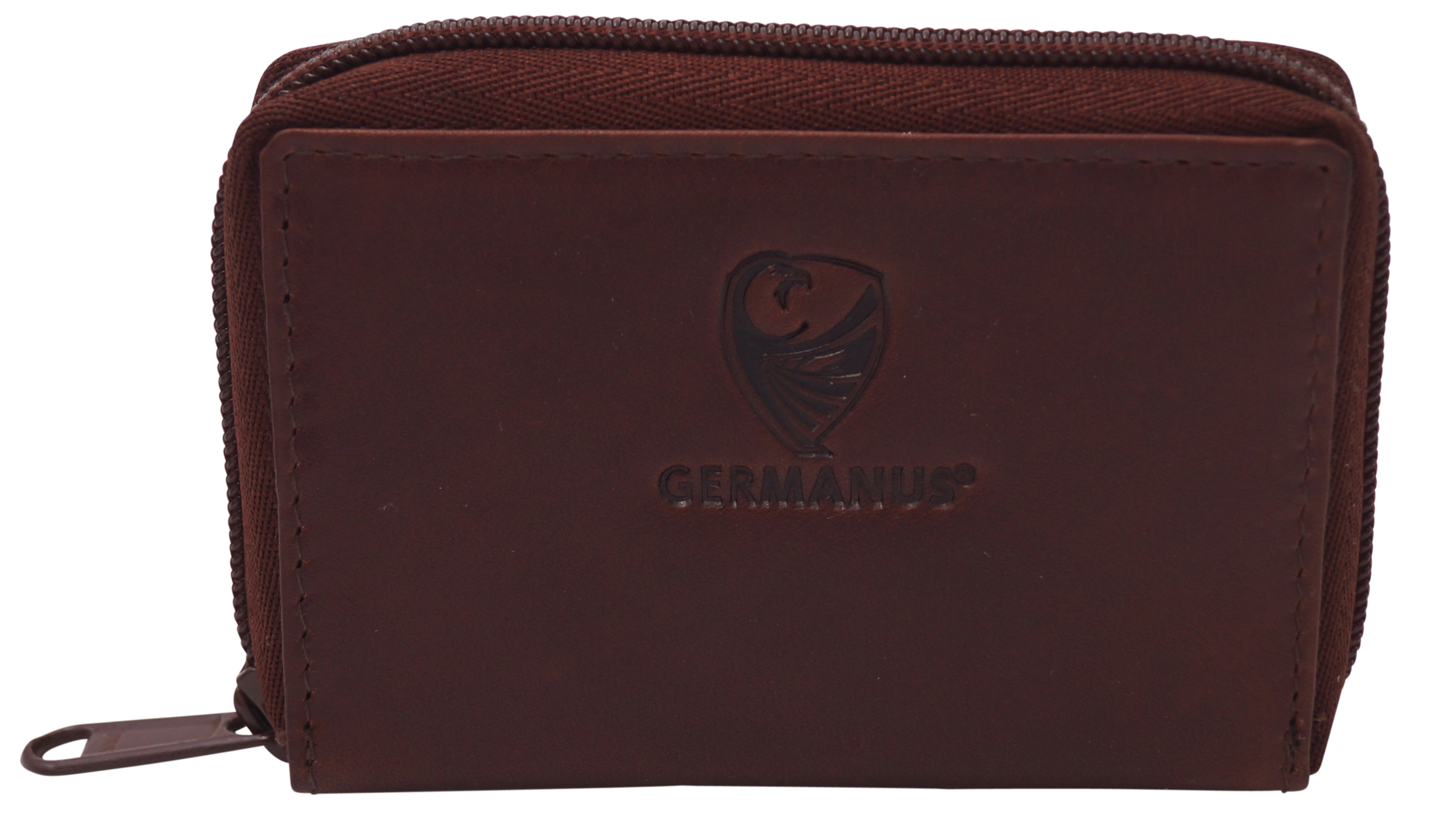 GERMANUS Kreditkartenetui Zip - Made in EU - Leder Etui für Kreditkarten und Visitenkarten, braun