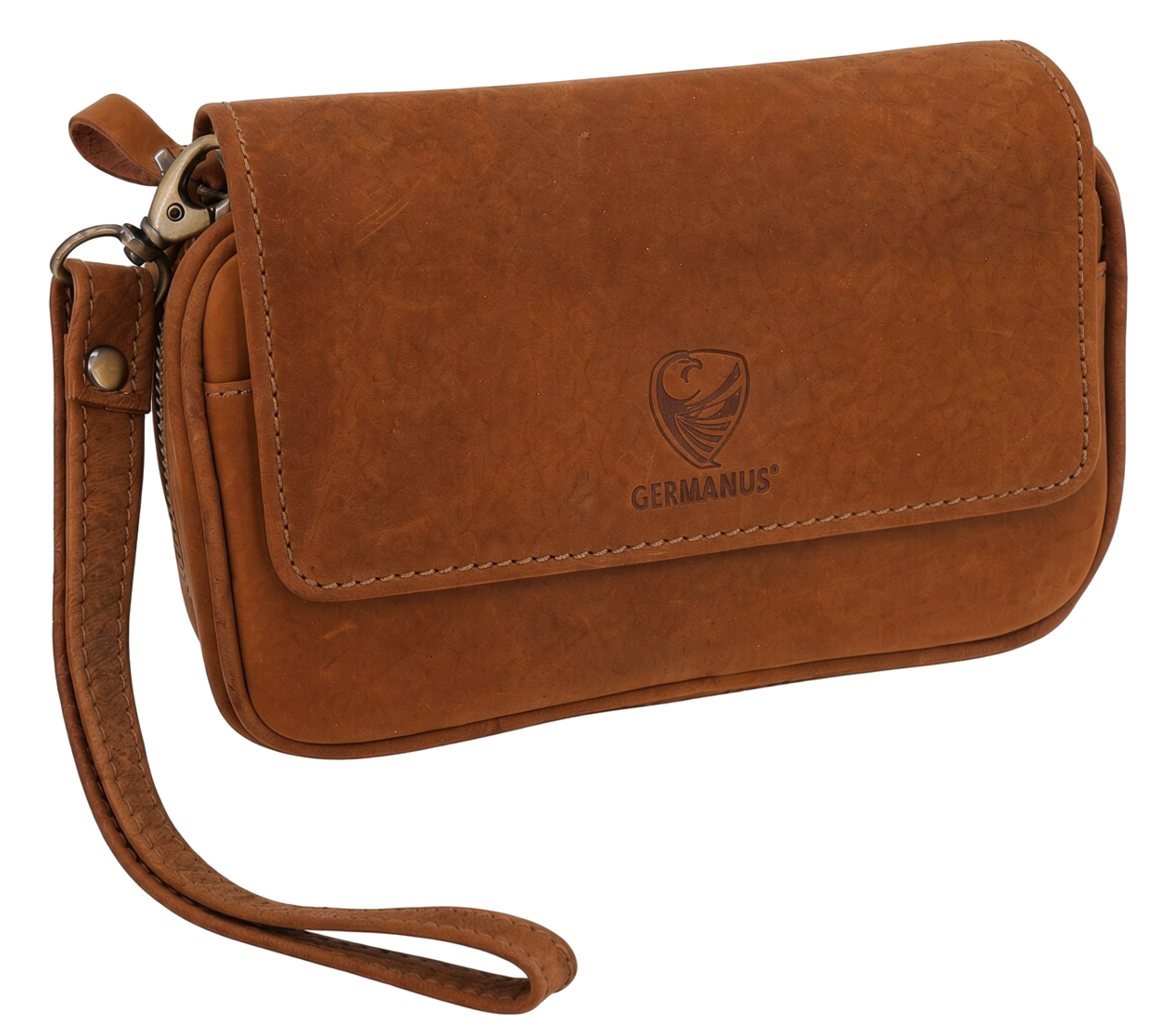GERMANUS Genuine Leather Pipe Bag Case Horstchen for 3 Smoking Pipes, 20 x 12 x 6 cm, Removable Tobacco Pouch, Zipper Compartment