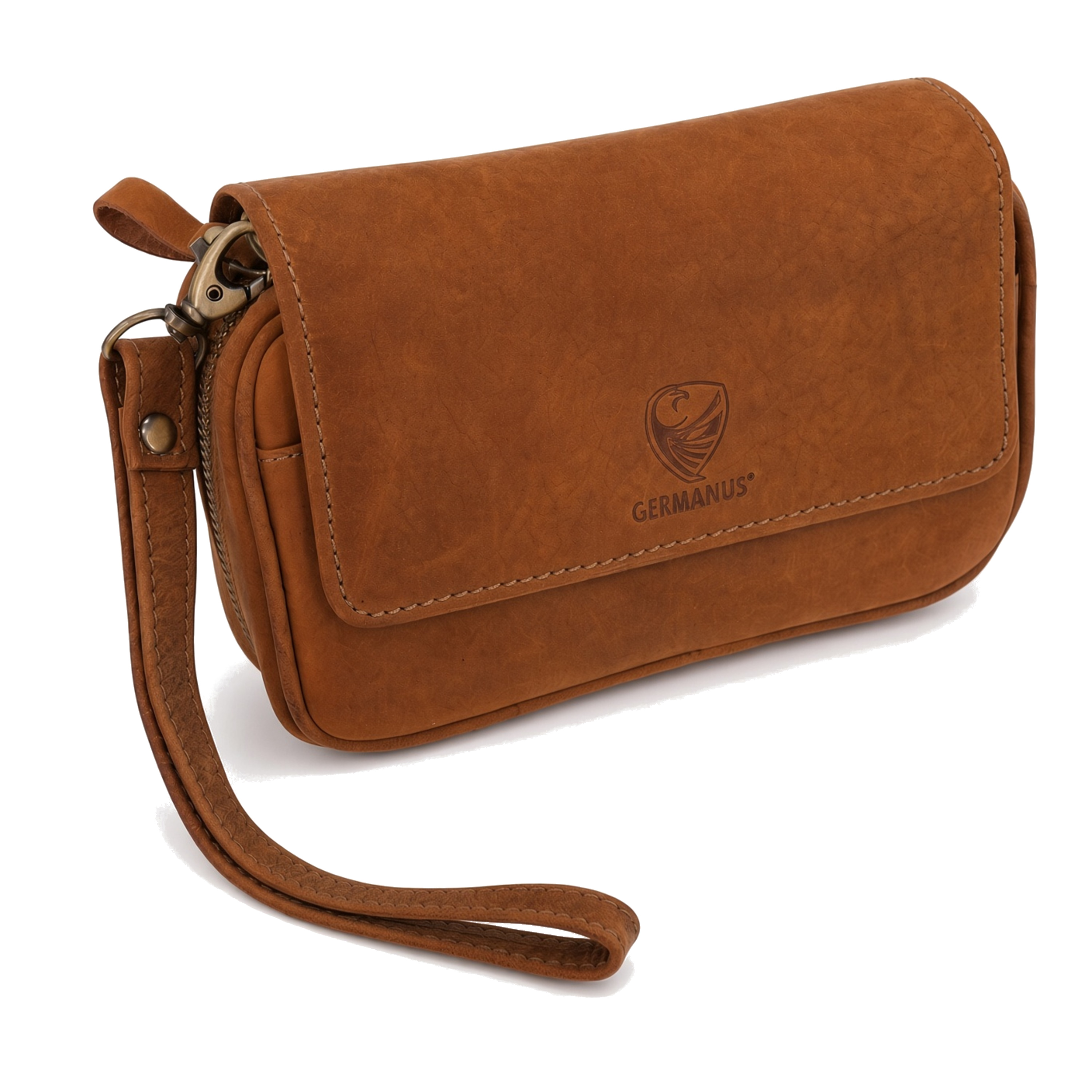 GERMANUS Genuine Leather Pipe Bag Case Horstchen for 3 Smoking Pipes, 20 x 12 x 6 cm, Removable Tobacco Pouch, Zipper Compartment