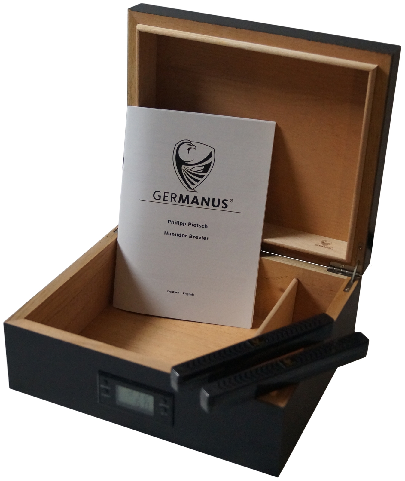 GERMANUS Zigarren Humidor mit Digital Hygrometer Klassiker 5, schwarz