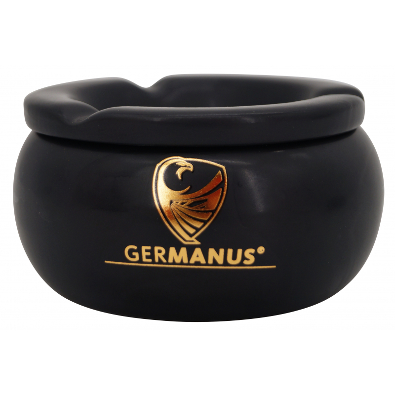 Windaschenbecher aus Keramik mit 12 cm Durchmesser in Schwarz mit weißen Ornamenten