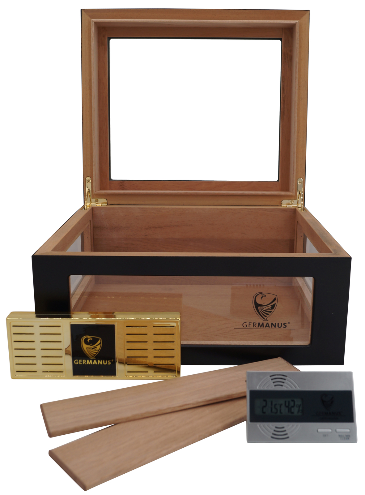 GERMANUS Humidor Truhe Oro mit Sichtfenster