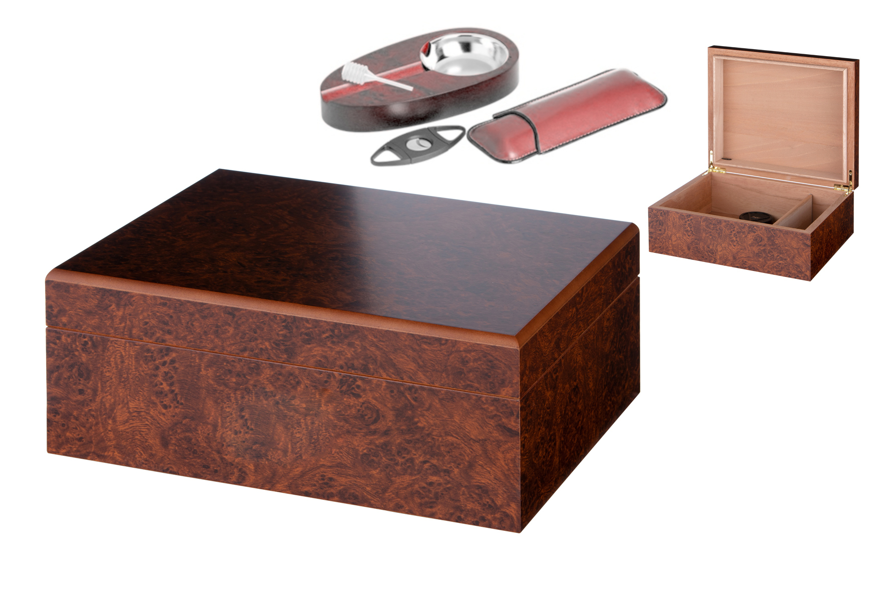 GERMANUS Zigarren Humidor Set mit Zubehör in braun für ca. 50 Zigarren