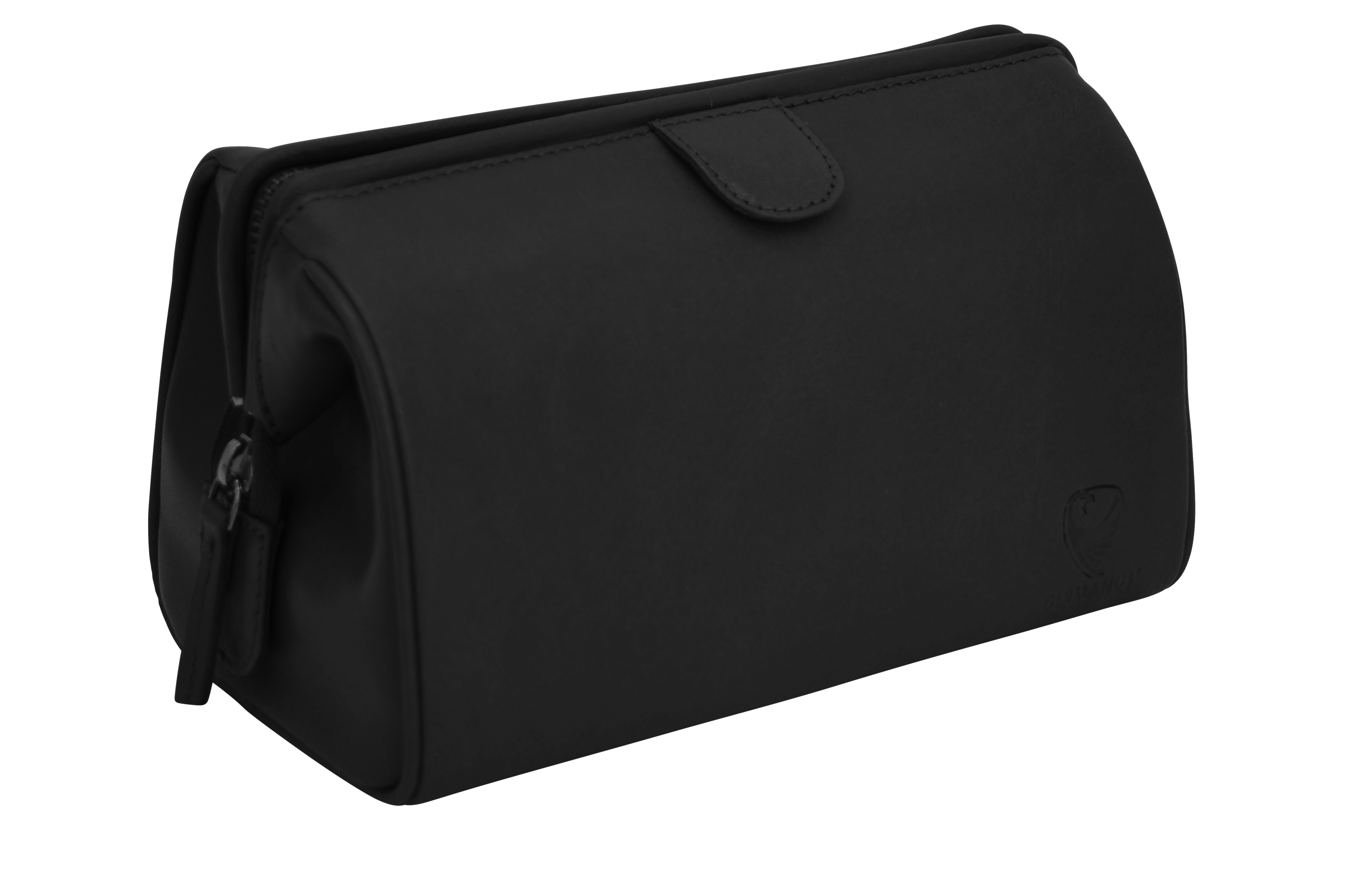 Handgemachte Kosmetiktasche Elin, Kosmetikkoffer und Kulturtasche aus dickem Leder, schwarz