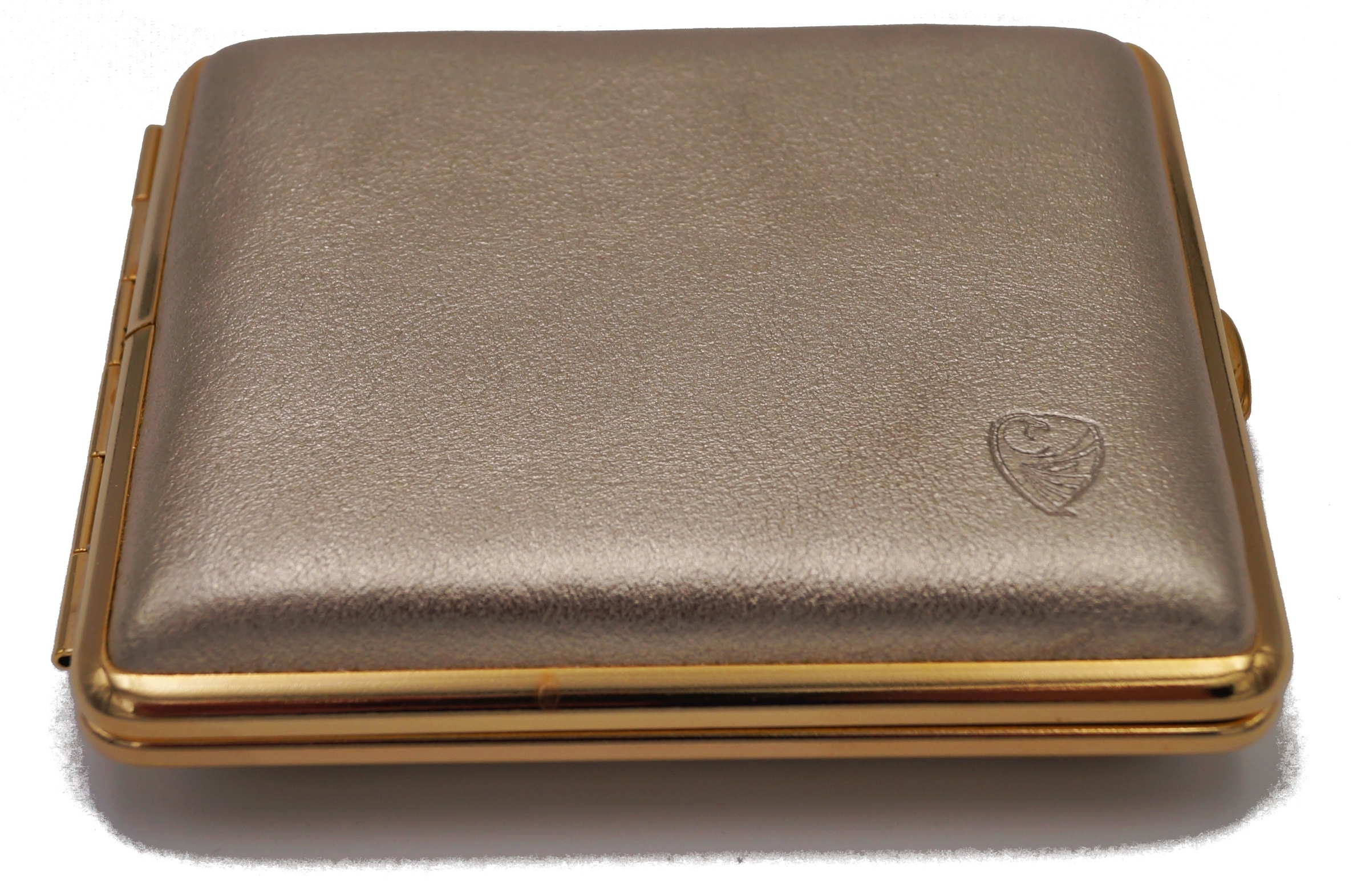 GERMANUS Zigarettenetui Metall Korpus mit Leder Bezug - Made in Germany  - Design Gold Leder hell