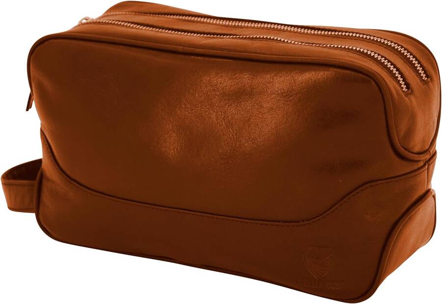 GERMANUS geräumige Kulturtasche "Andreas" aus Echtleder in hellbraun
