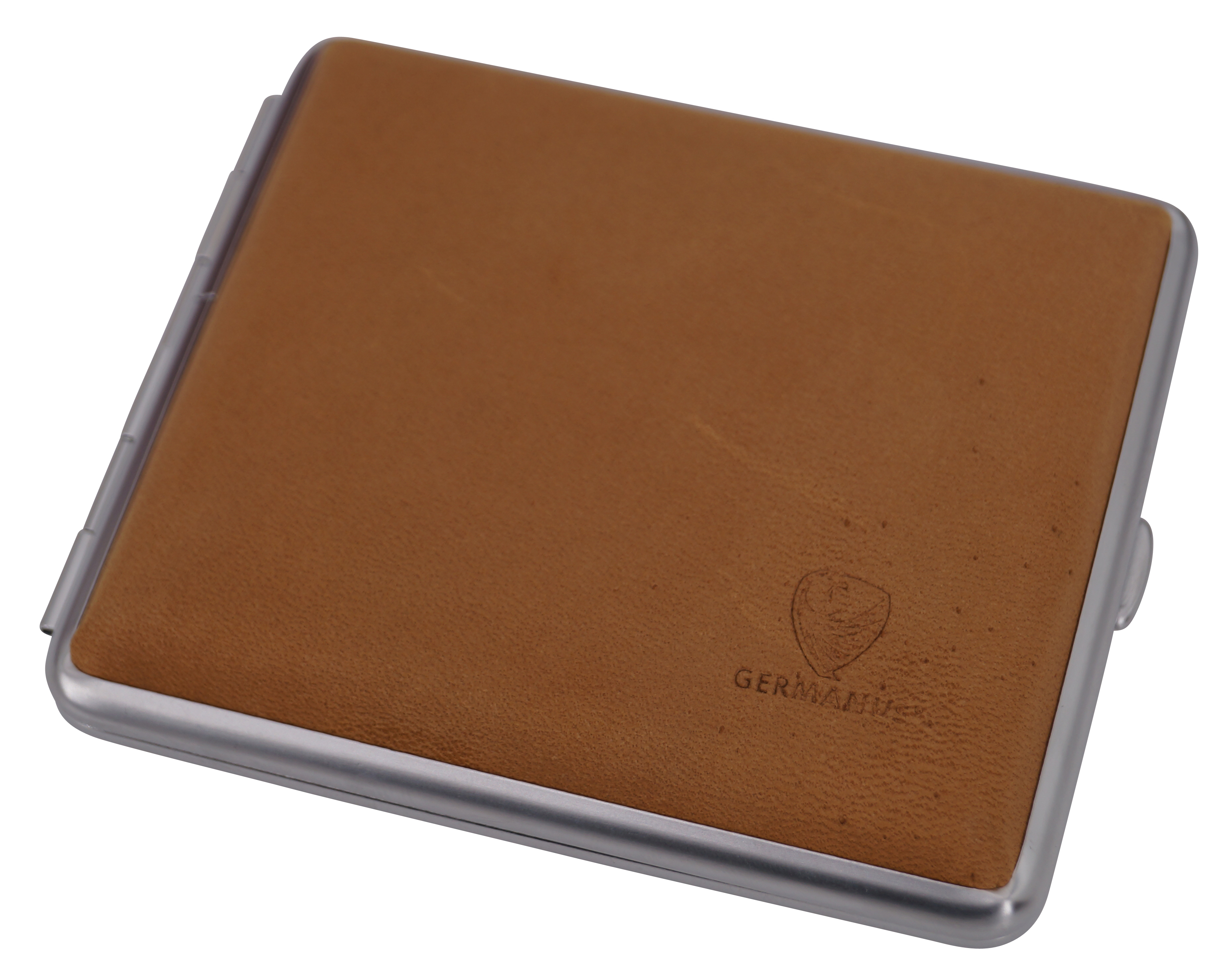 GERMANUS Zigarettenetui Metall Korpus mit Leder Bezug - Design Wildes Rind V