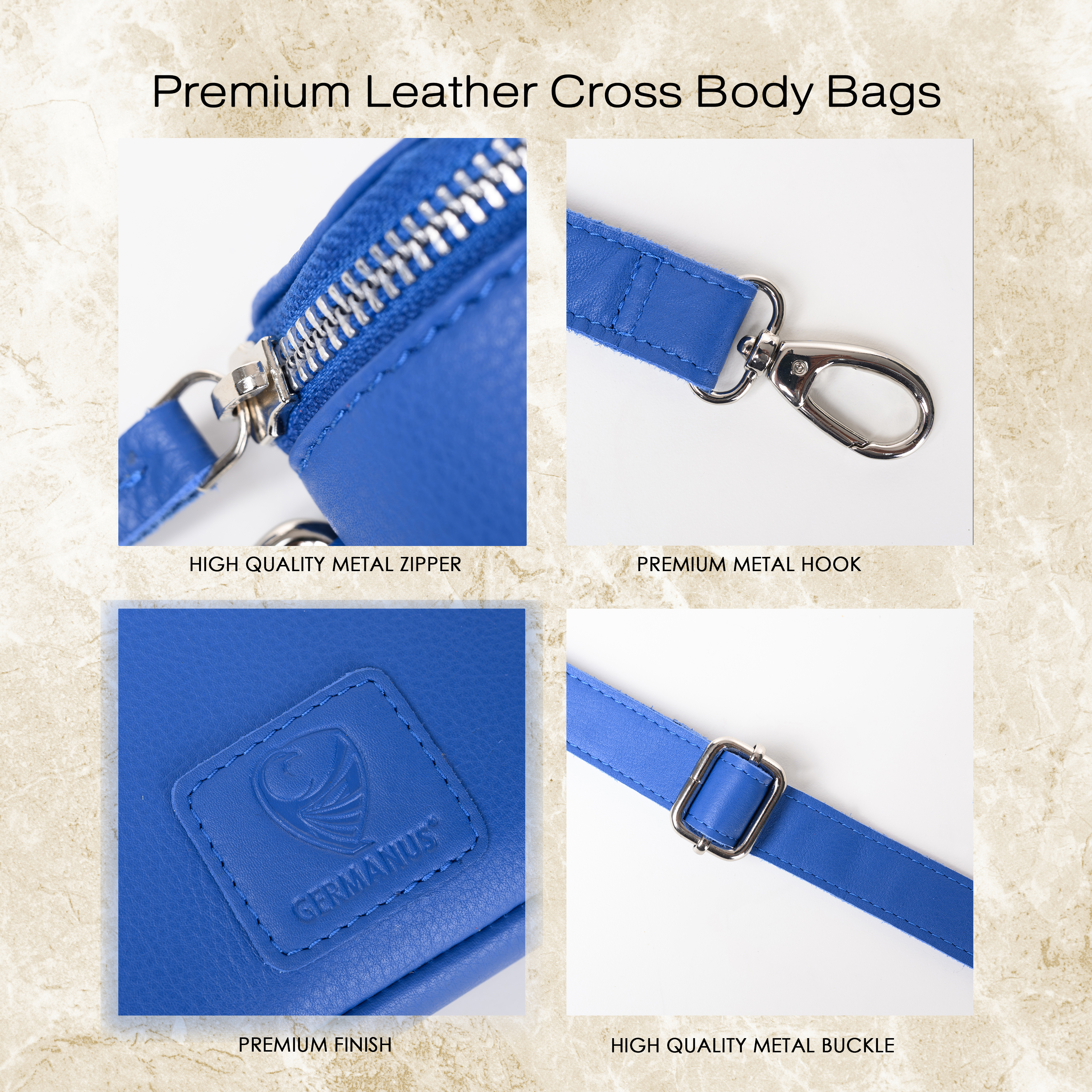 GERMANUS Belt Bag Mika Crossbody Bag, Bum Bag, Fanny Pack, Shoulder Bag, Leather Bag Blue