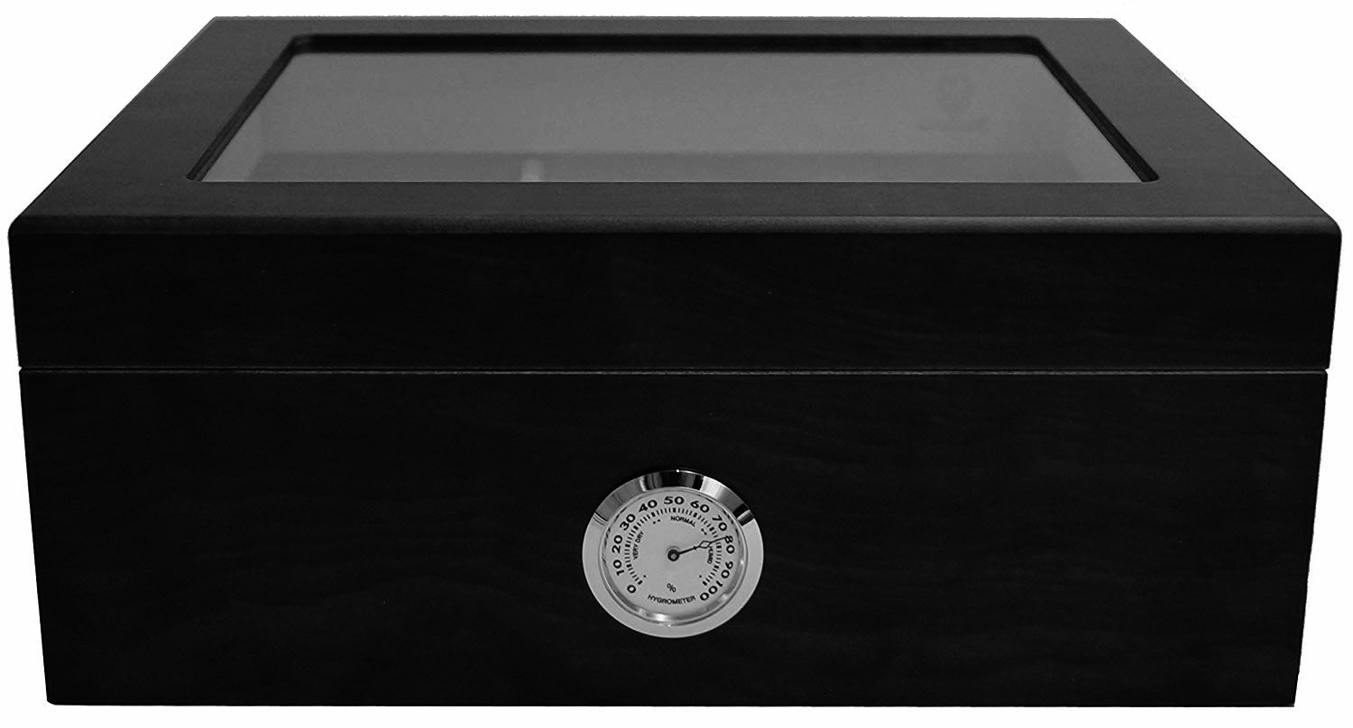 GERMANUS Zigarren Humidor "Black Beauty II" für ca. 50 Zigarren, Schwarz