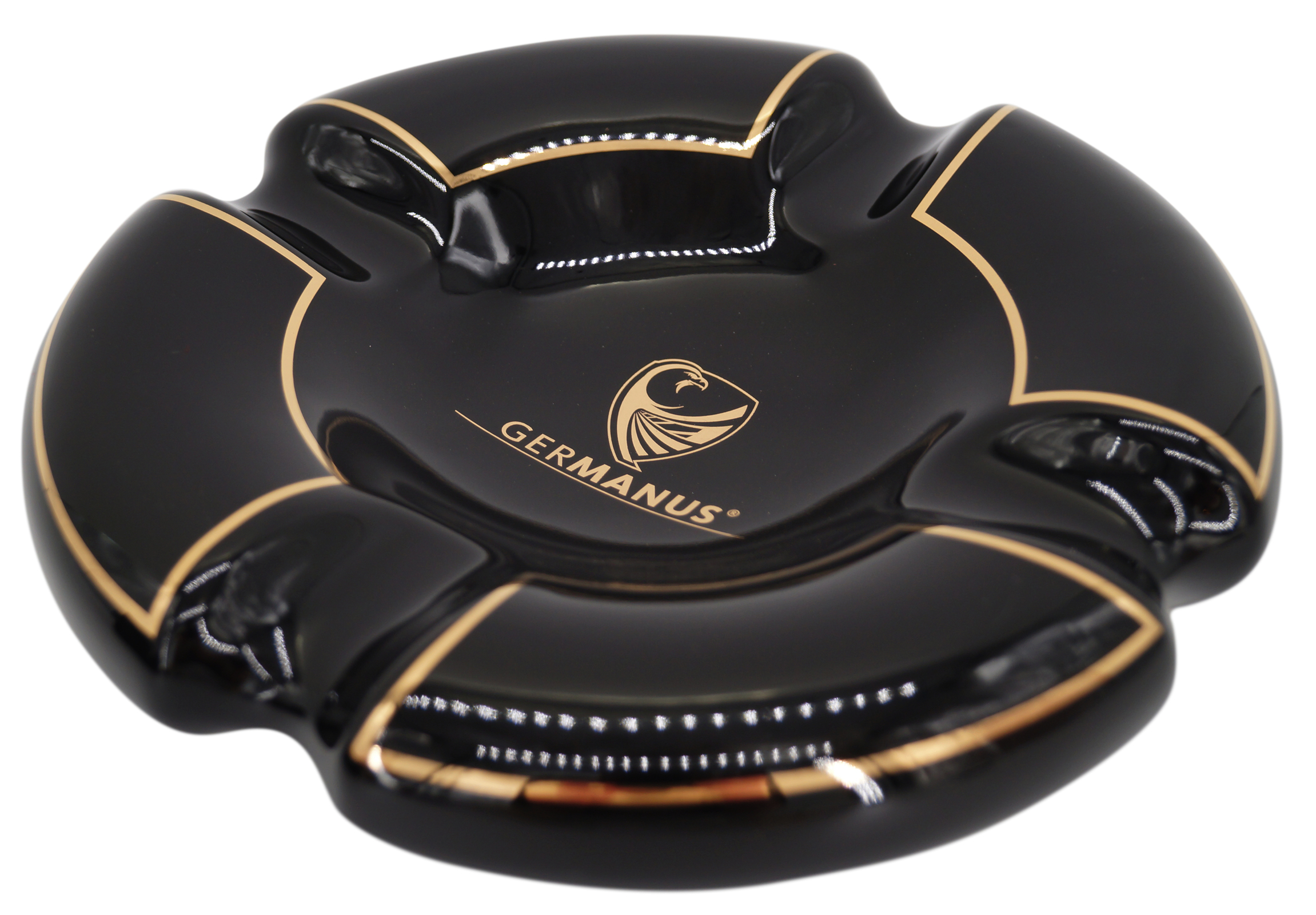 GERMANUS Cigar Ashtray Malta in Black Gold Design from Ceramic