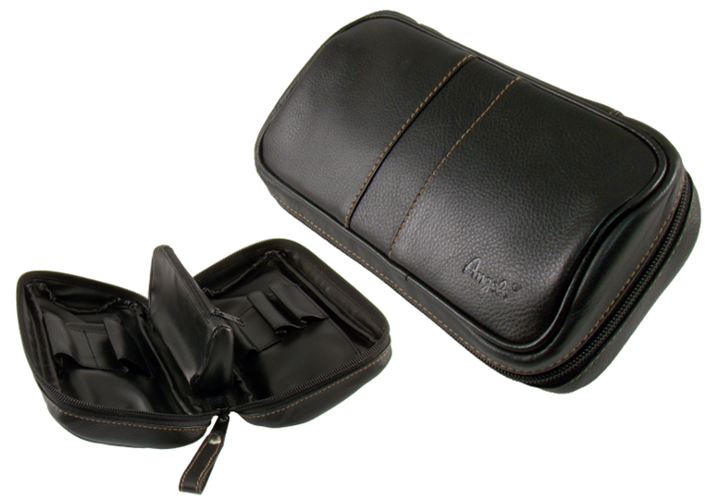 Pfeifentasche aus Leder für 2 Pfeifen in Schwarz und Braun  - Pfeifenbeutel
