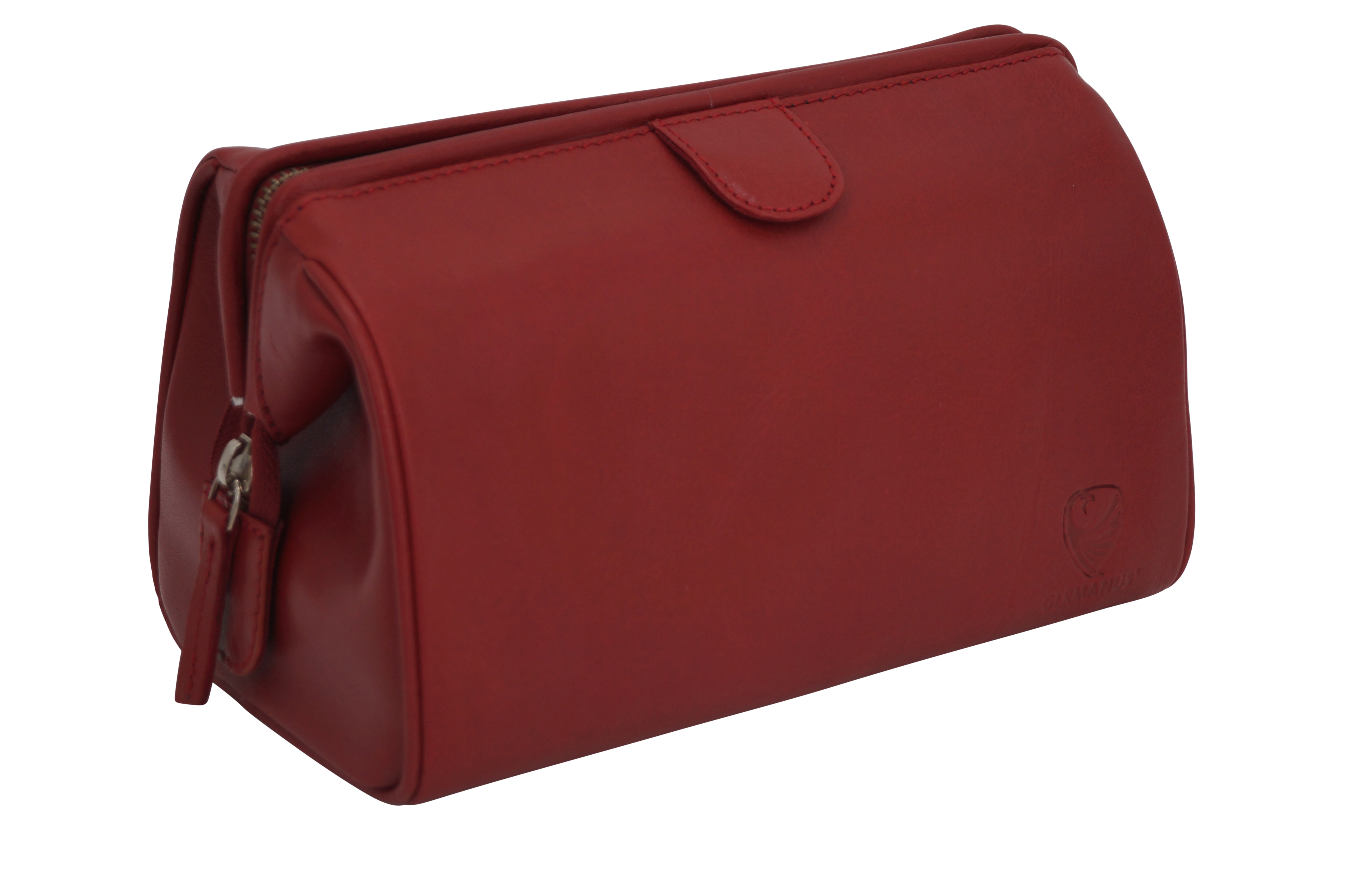 Handmade cosmetic bag Elin, cosmetic case and toiletry bag made of thick leather, red