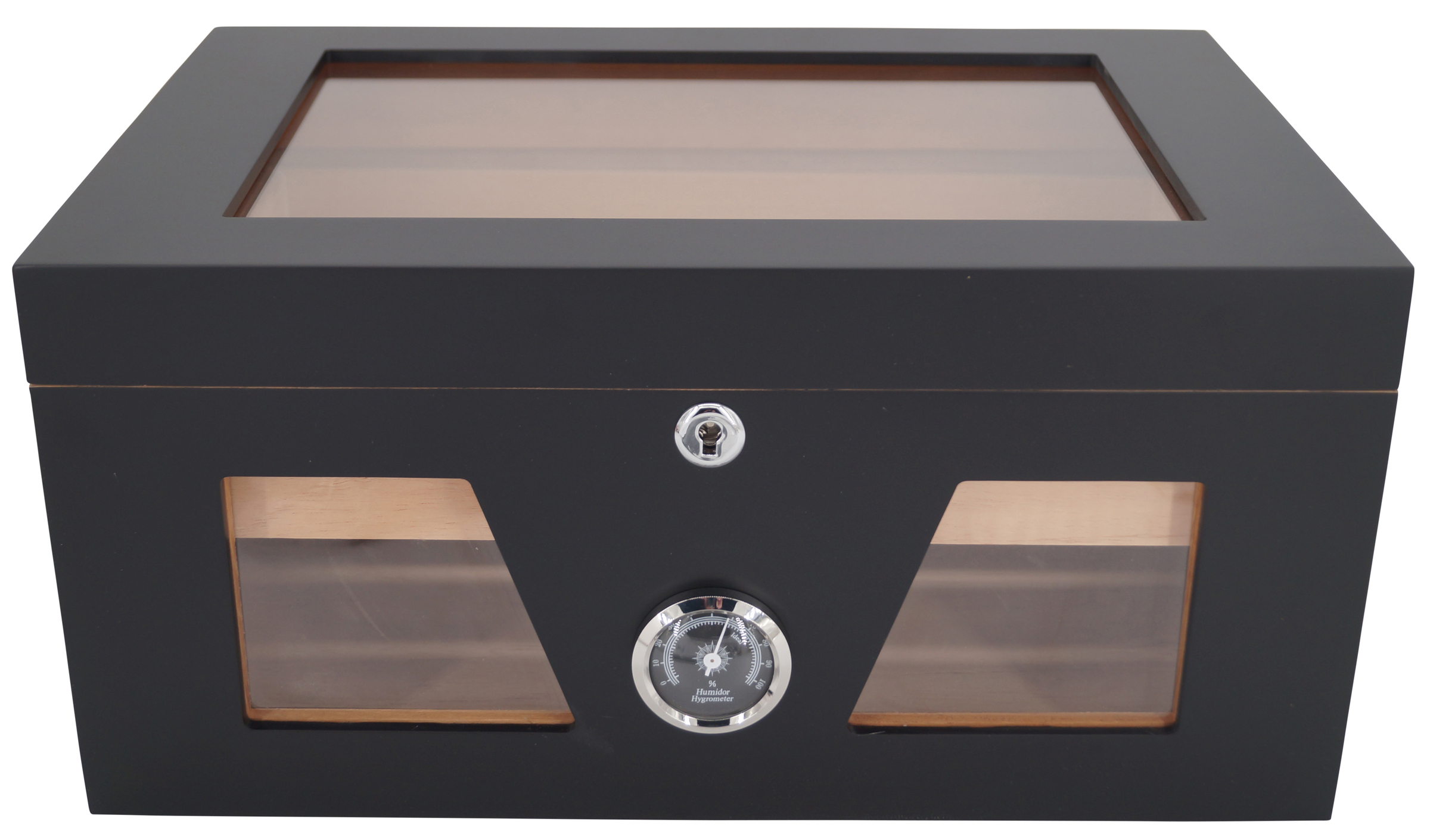 GERMANUS Humidor Truhe mit Sichtfenster Schwarz
