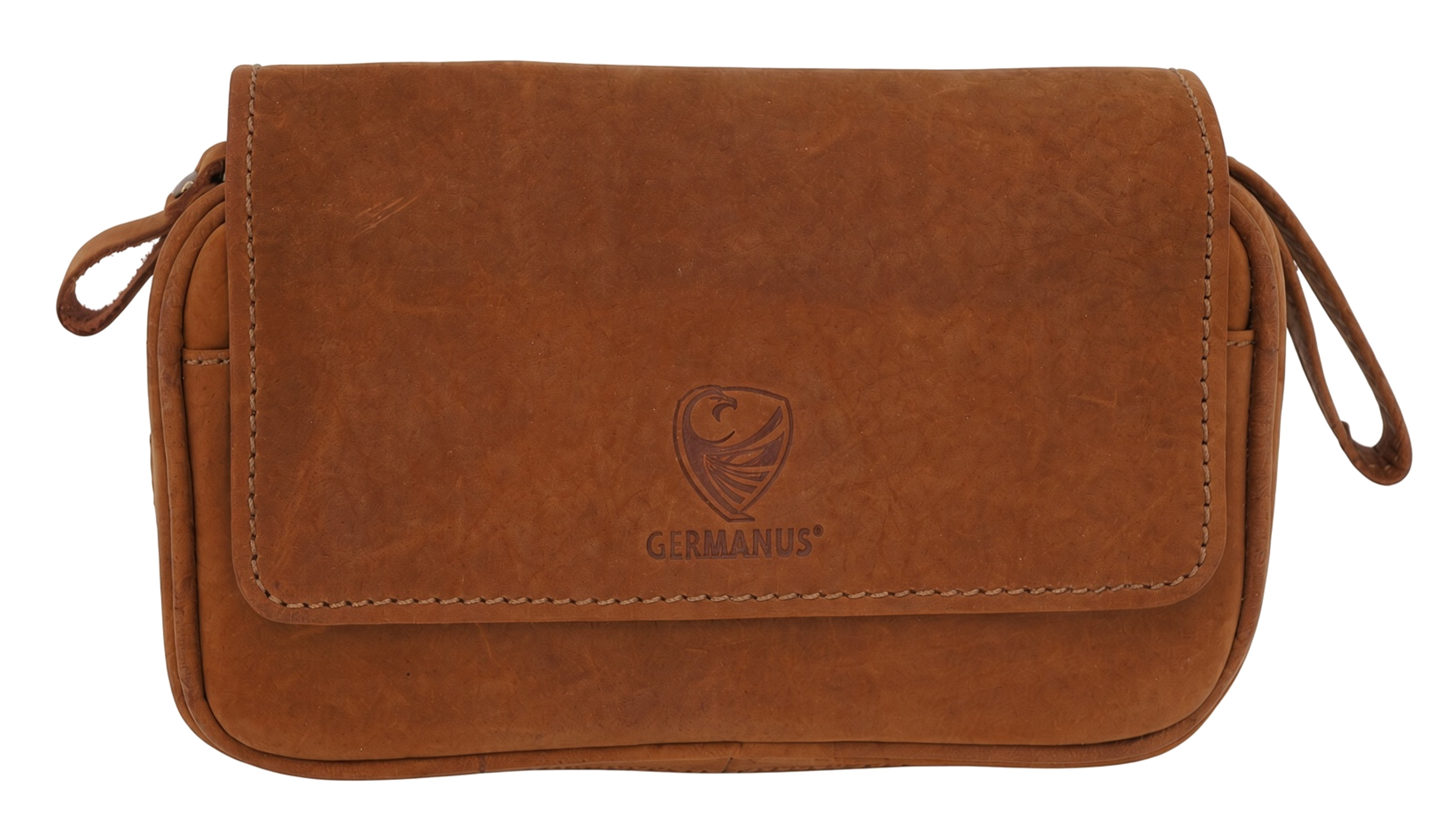 GERMANUS Genuine Leather Pipe Bag Case Horstchen for 3 Smoking Pipes, 20 x 12 x 6 cm, Removable Tobacco Pouch, Zipper Compartment