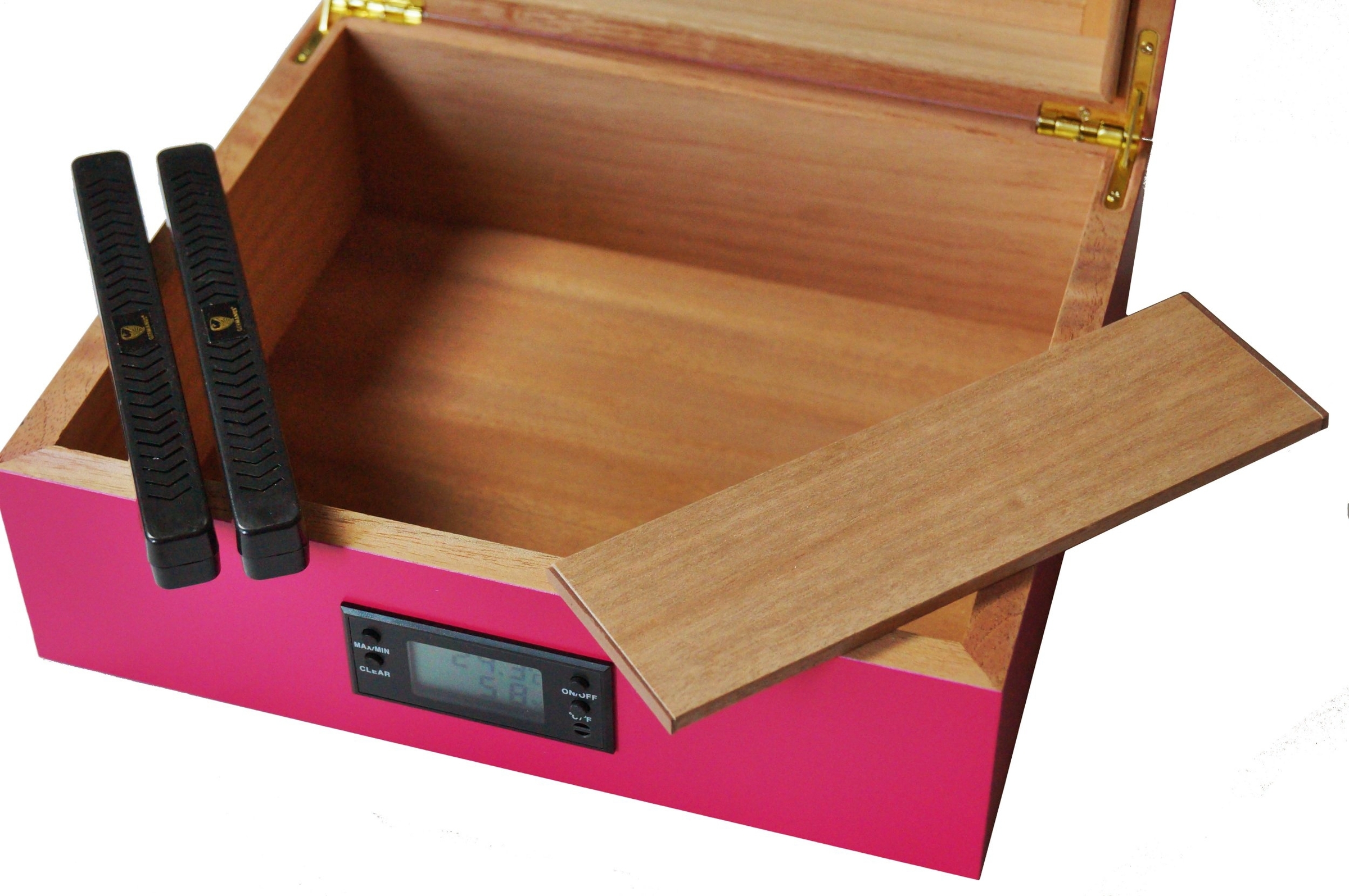 GERMANUS "Desk" Rosa Zigarren Humidor mit Digital Hygrometer in Pink für ca. 50 Zigarren