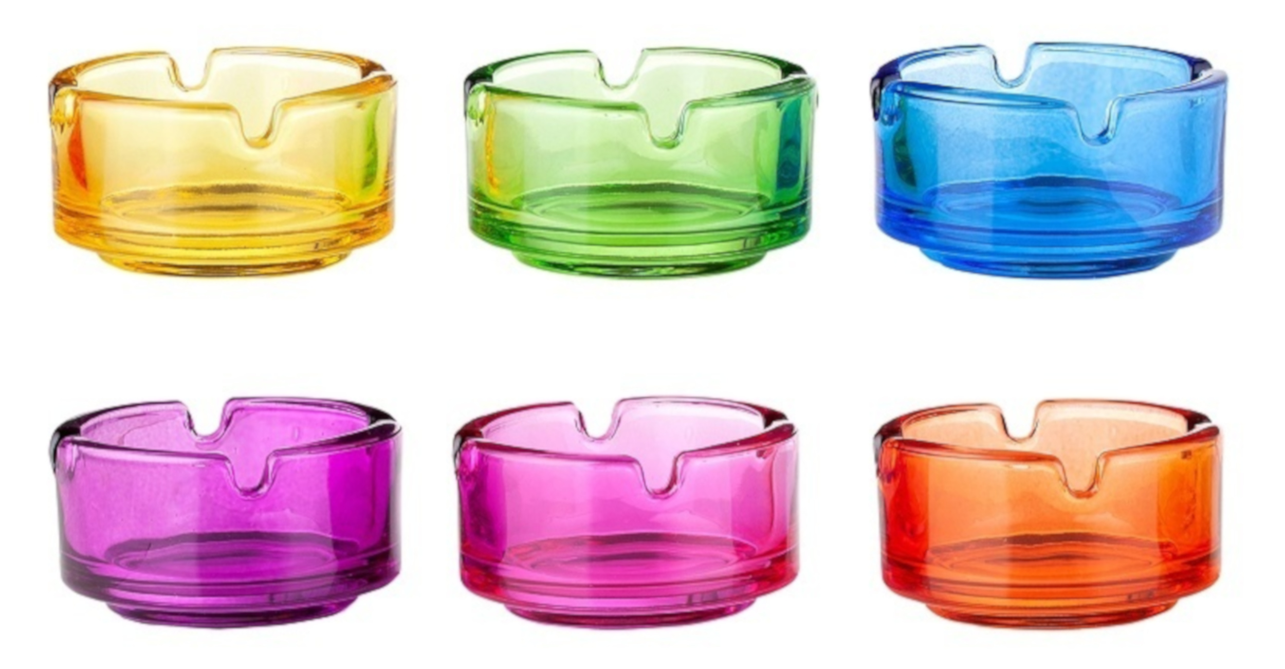 6 x Cigarette Ashtray made of Glass, small, sorted colours 6 x Cigarette Ashtray made of Glass, small, sorted colours