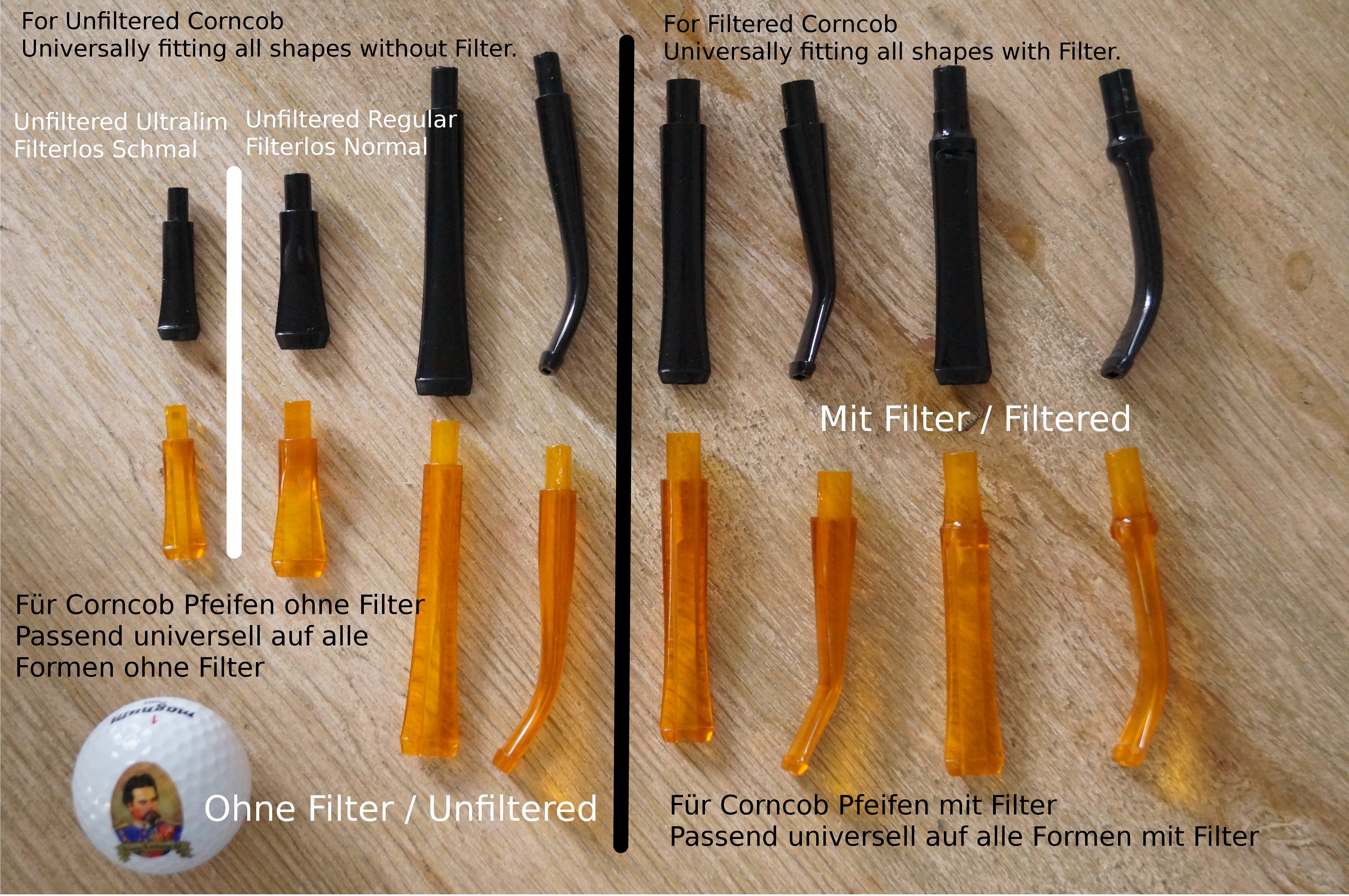 Corncob Pfeifen Mundstück - Filterlos - Design Short Slim