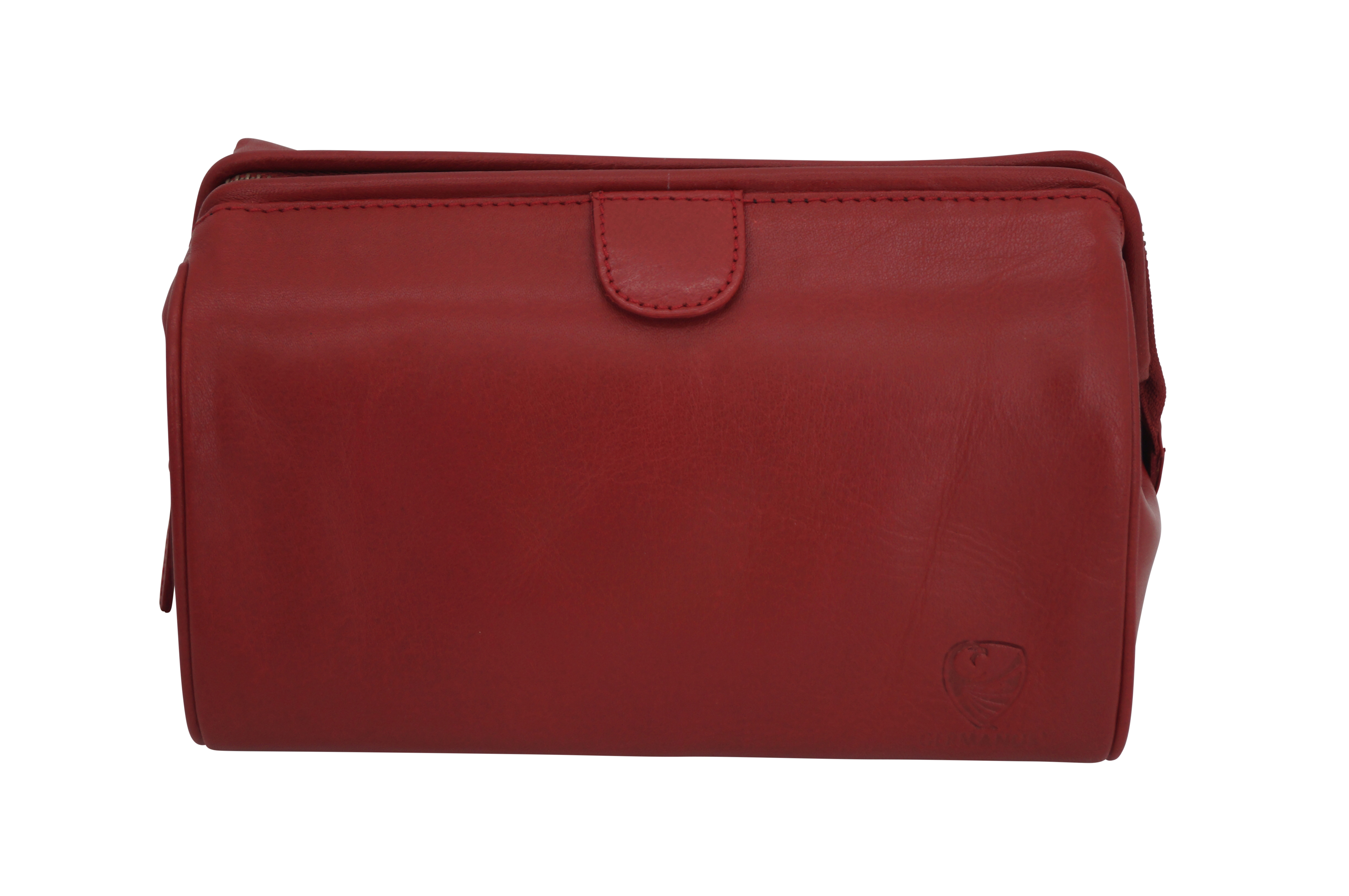 Handmade cosmetic bag Elin, cosmetic case and toiletry bag made of thick leather, red