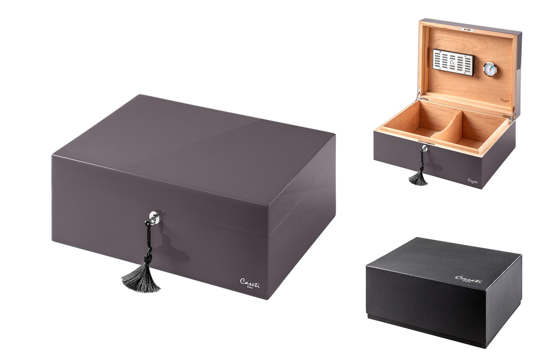 Caseti Humidor Paris mit Befeuchter und Hyrometer, Grau