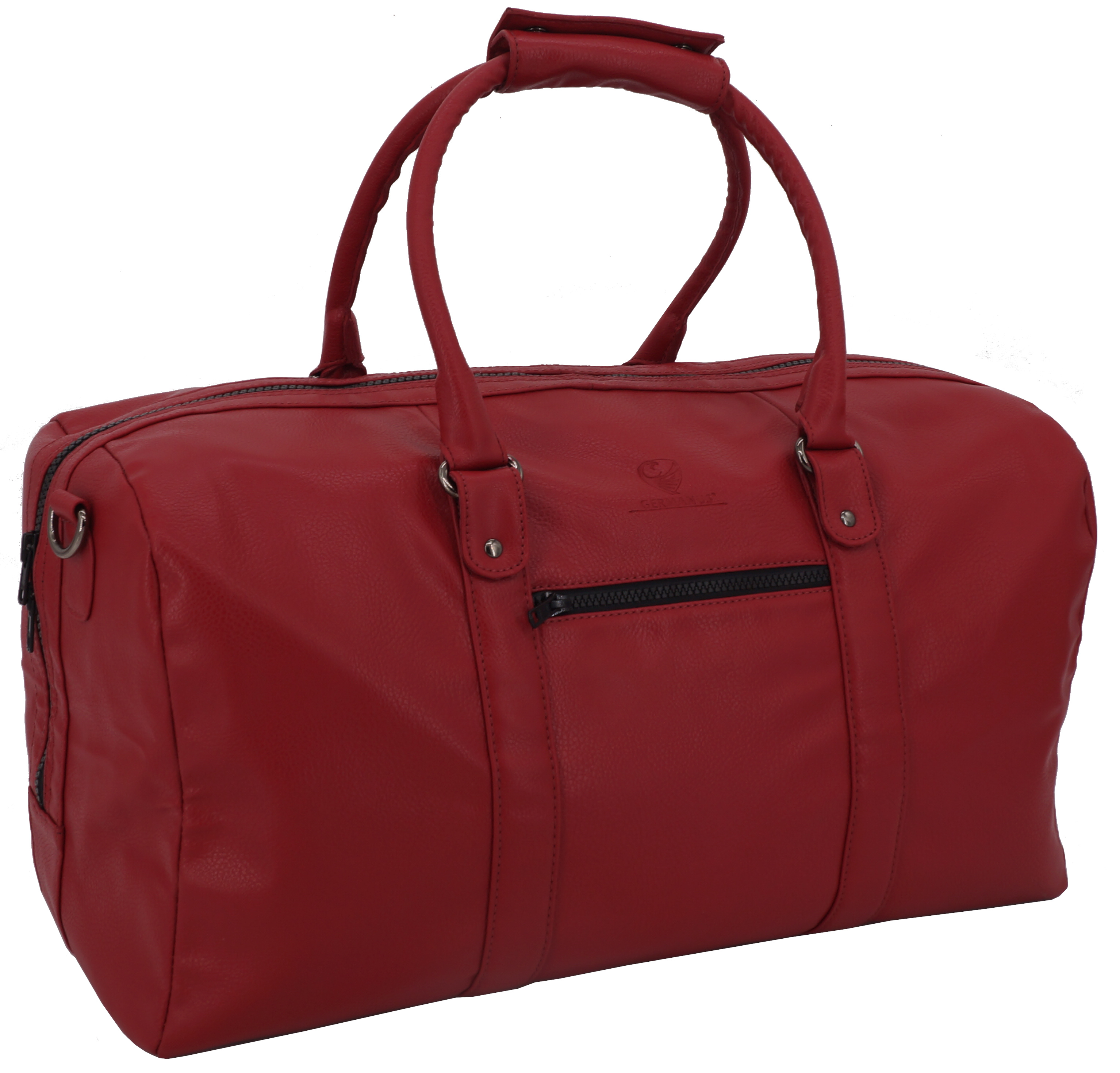 GERMANUS Handgemachte Reisetasche Lothar, Weekender aus dickem lederfreien Kunstleder für den Kurztrip, Reise oder Wochenenddreise, Rot