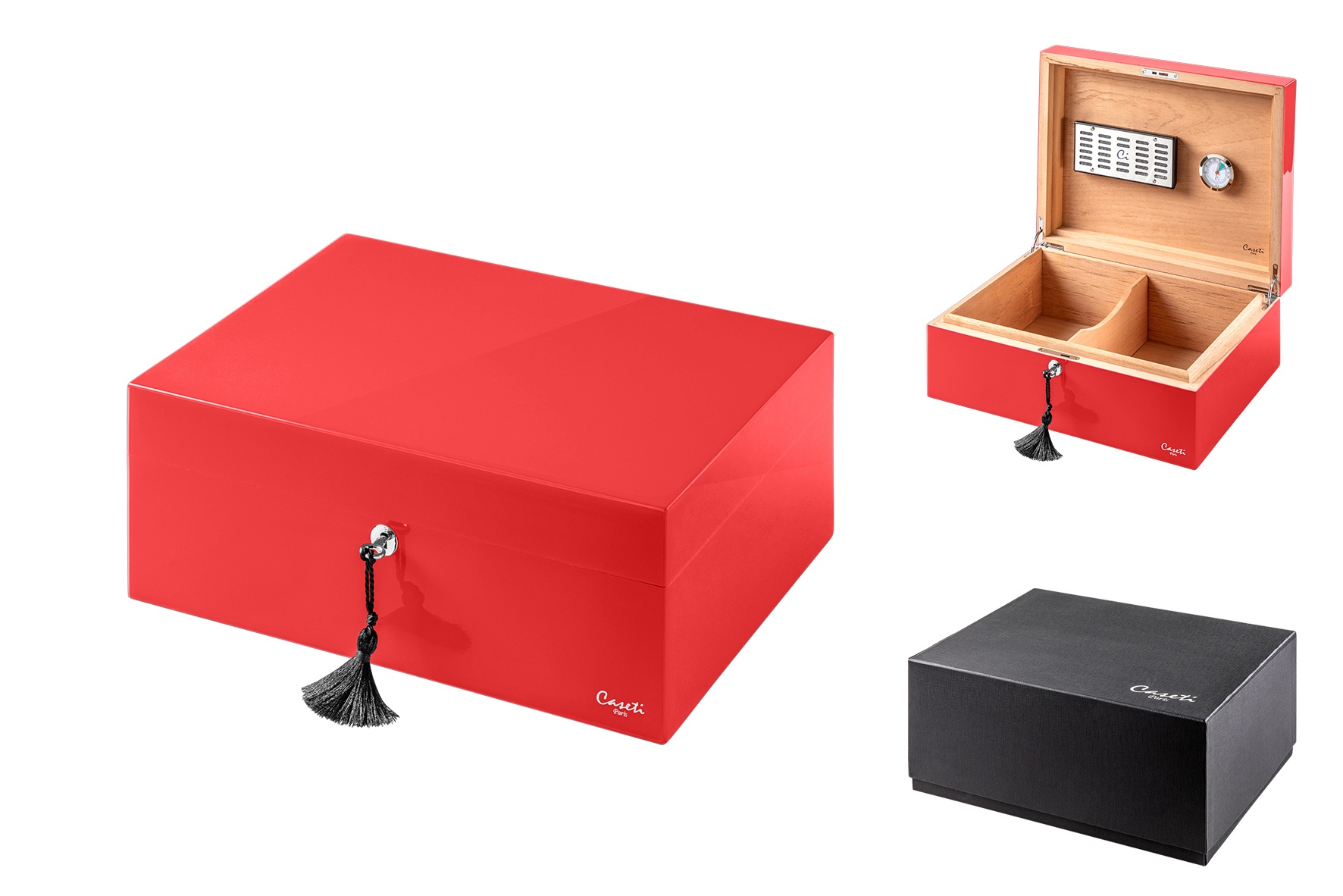 Caseti Humidor Paris with Humidifier and Hyrometer, red