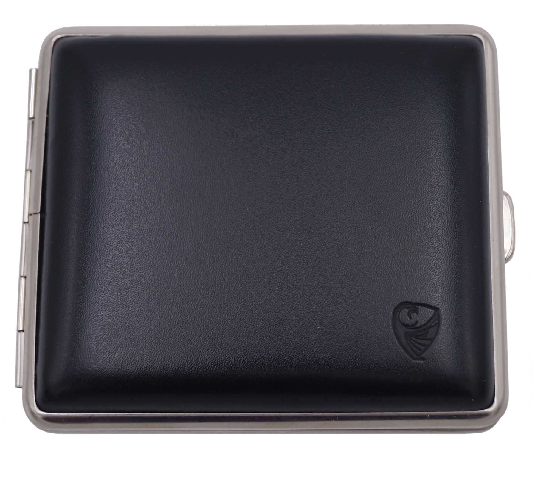GERMANUS Cigarette Case Metal with Leather Application - Made in Germany - Design Leather Black