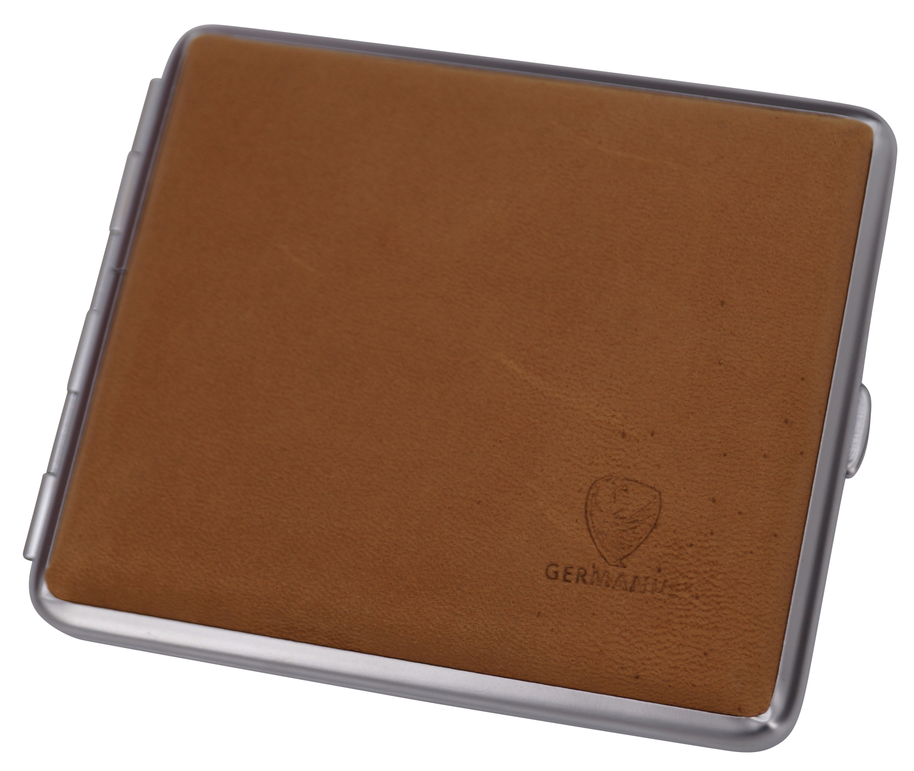 GERMANUS Zigarettenetui Metall Korpus mit Leder Bezug - Design Wildes Rind V