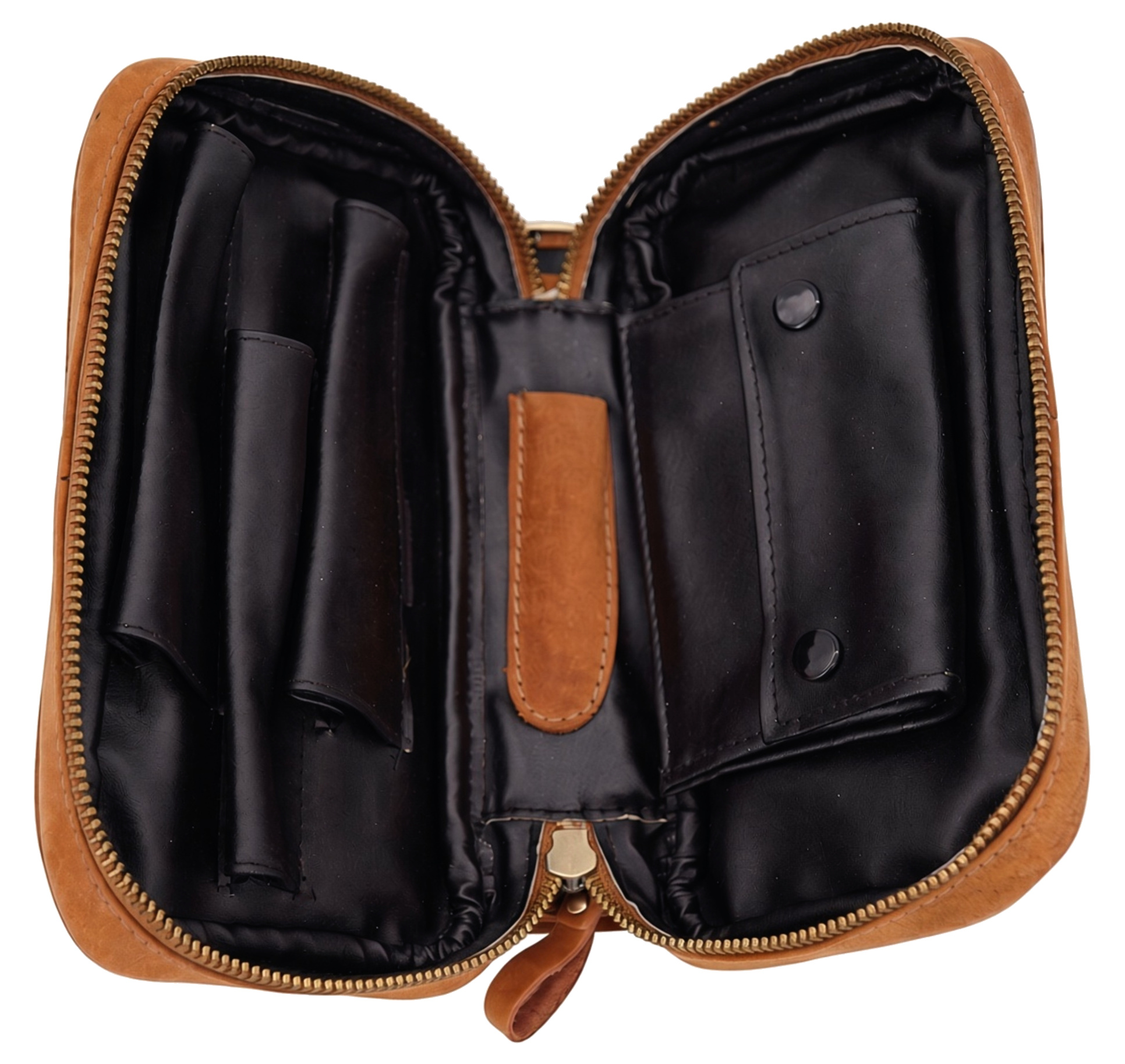 GERMANUS Genuine Leather Pipe Bag Case Horstchen for 3 Smoking Pipes, 20 x 12 x 6 cm, Removable Tobacco Pouch, Zipper Compartment