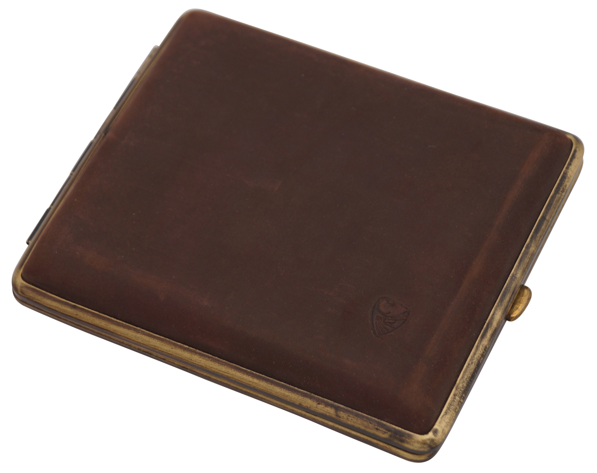 GERMANUS Cigarette Case Metal with Calf Leather Application - Made in Germany - Design Wild Bull, 100 mm, Dark Brown