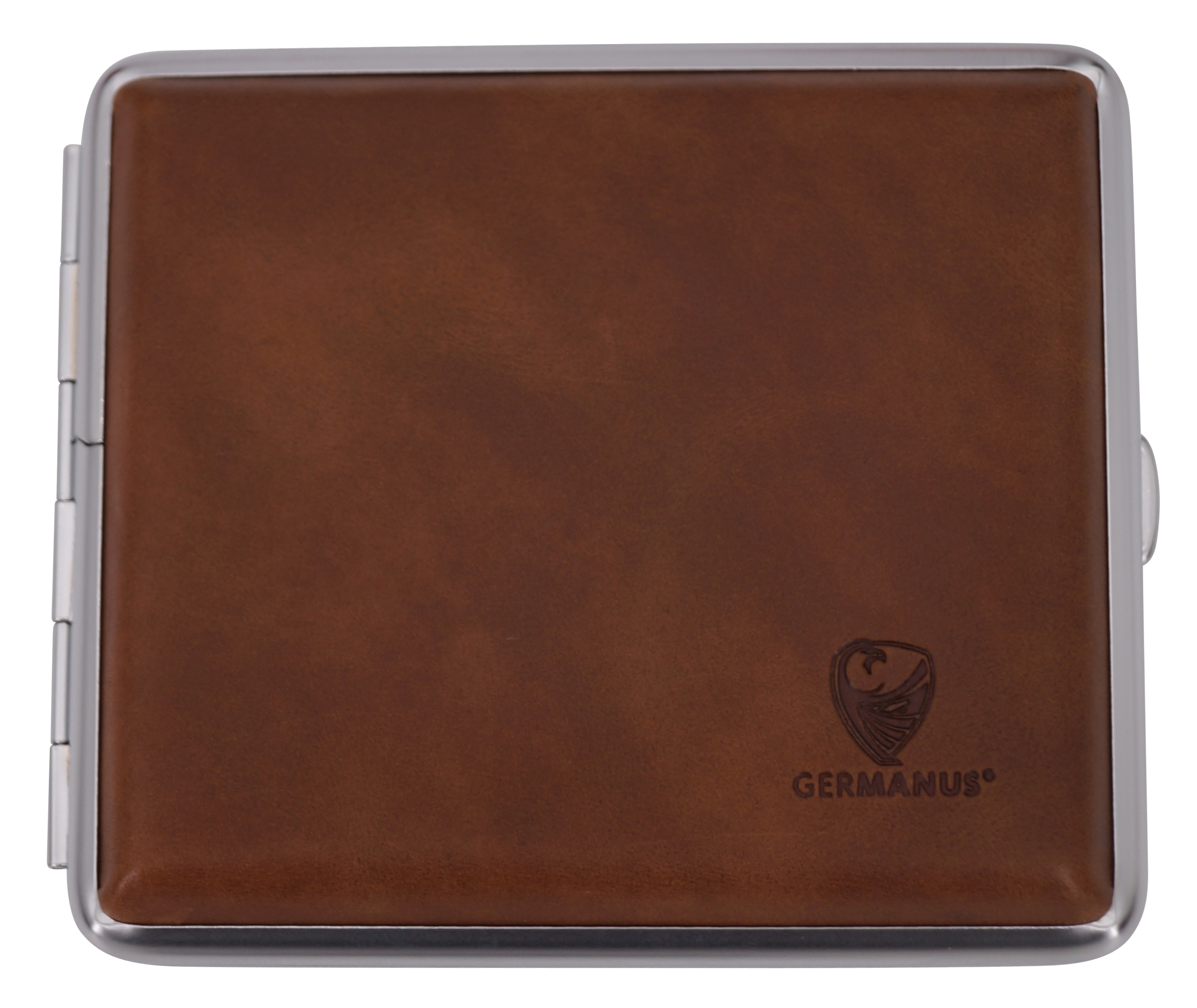 GERMANUS Zigarettenetui Metall Korpus mit Leder Bezug - Design Wildes Rind IV