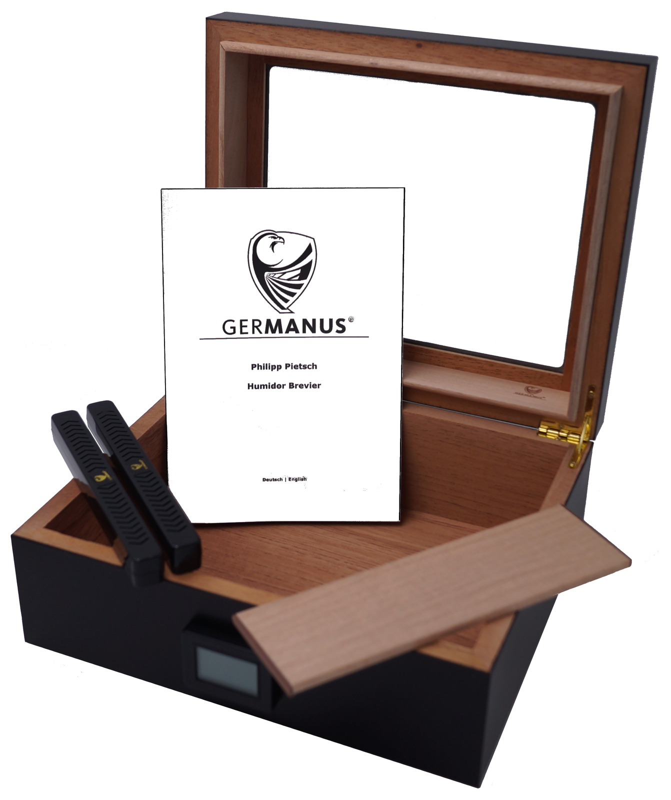 GERMANUS Zigarren Humidor mit Digital Hygrometer für ca. 50 Zigarren "Desk Schwarz"