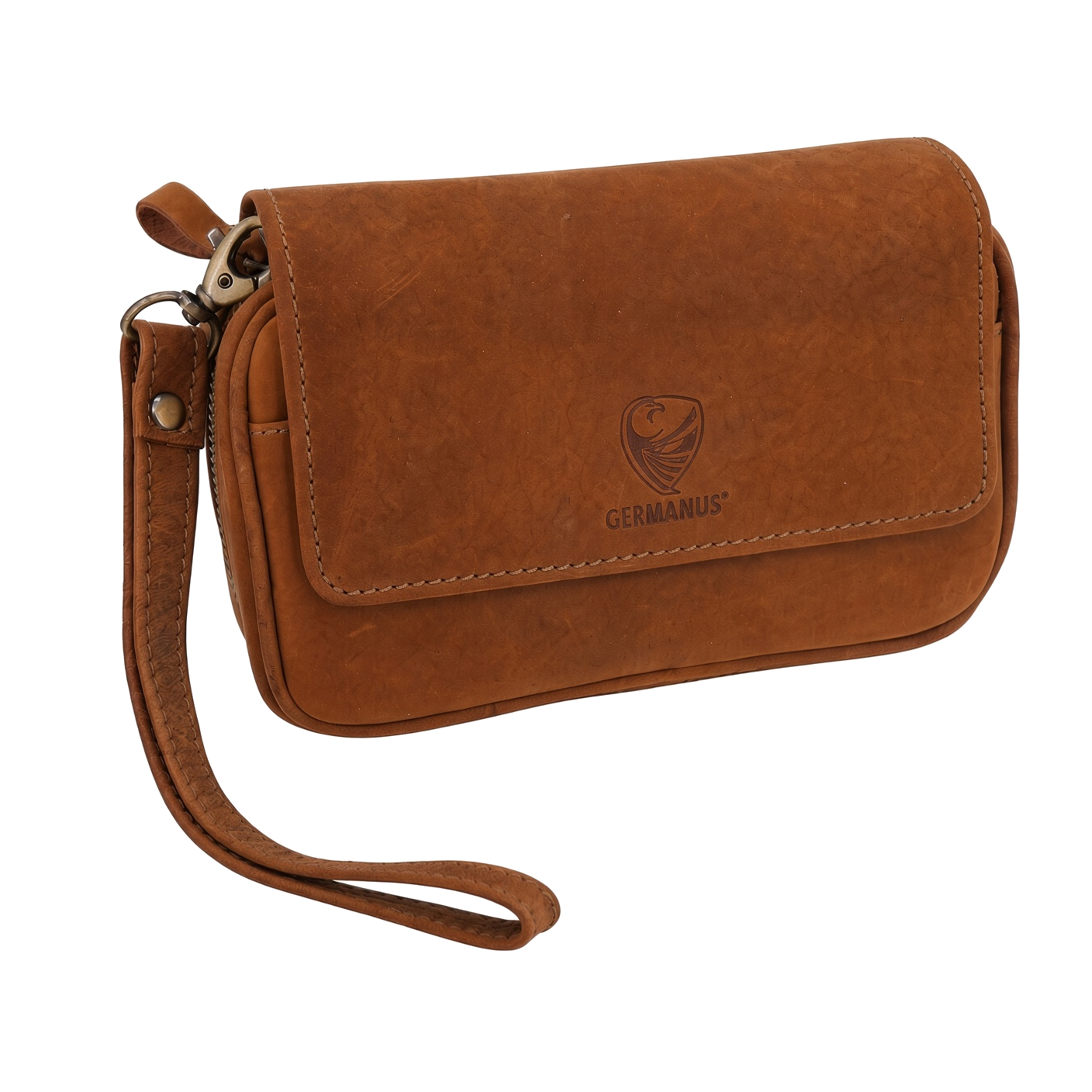 GERMANUS Genuine Leather Pipe Bag Case Horstchen for 3 Smoking Pipes, 20 x 12 x 6 cm, Removable Tobacco Pouch, Zipper Compartment