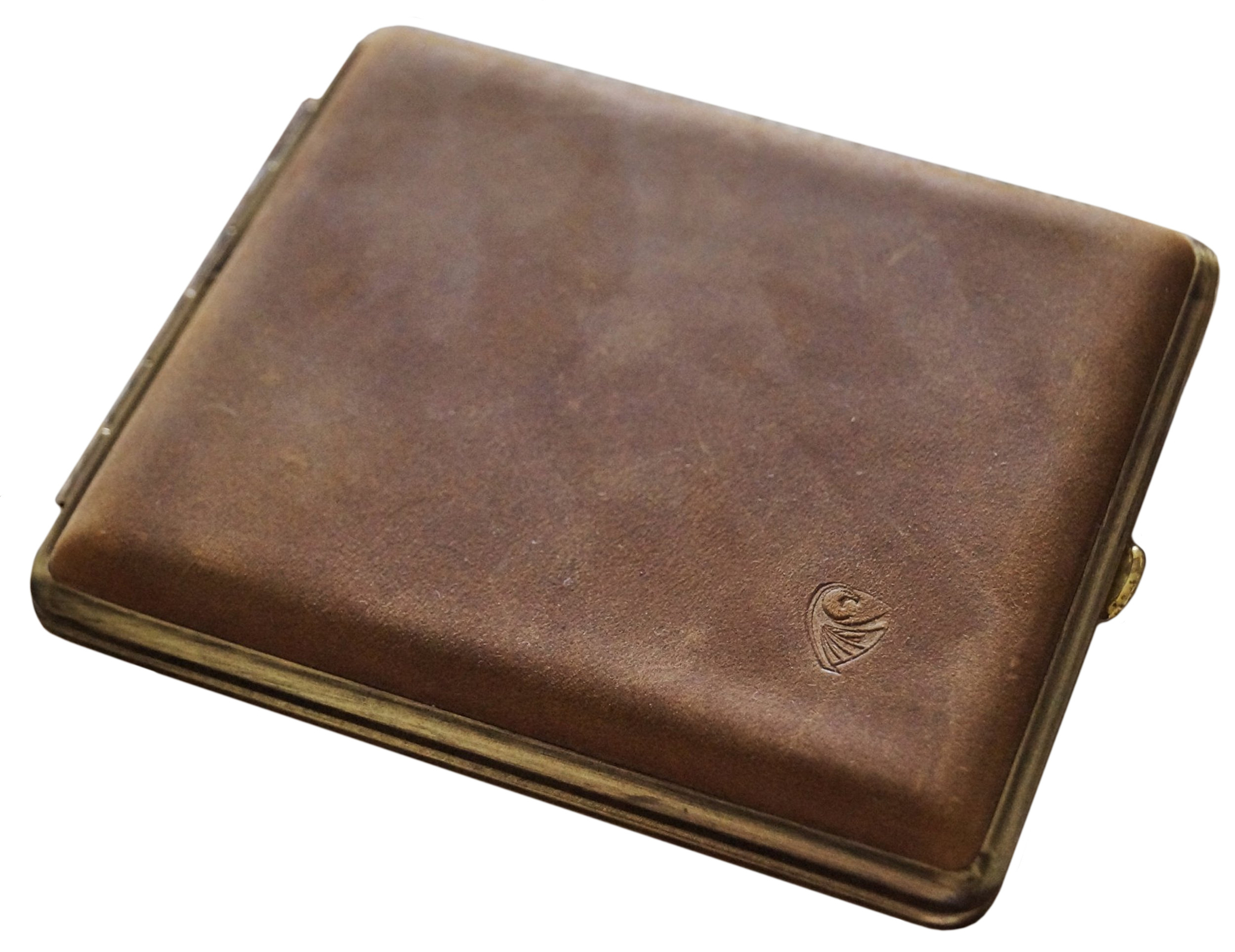 GERMANUS Cigarette Case Metal with Calf Leather Application - Made in Germany - Design Wild Bull, 100 mm