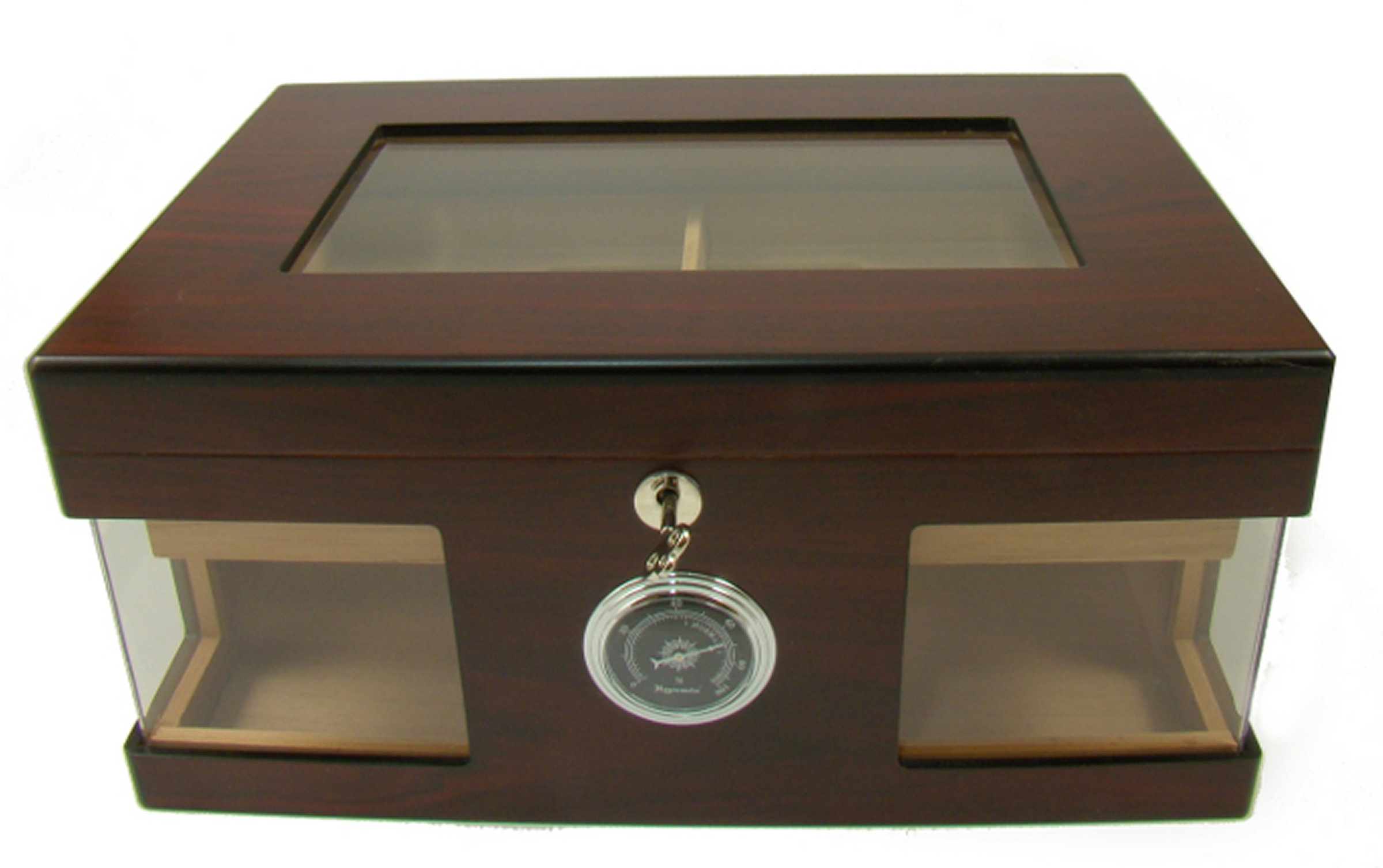 B Ware: Humidor Truhe mit Sichtfenster braun