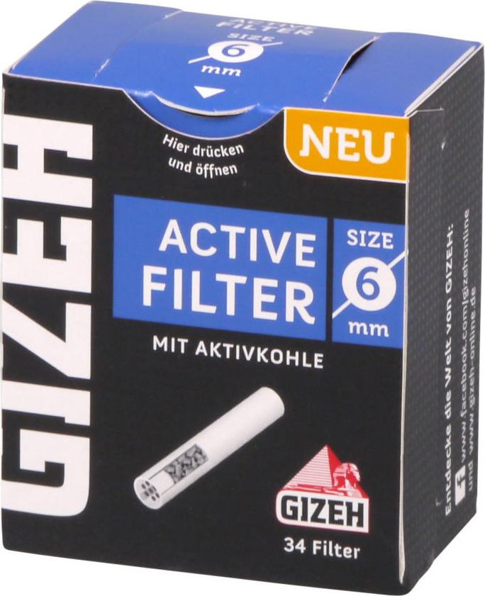 Gizeh Filter - Aktivkohle, 6 mm - 34 Stück