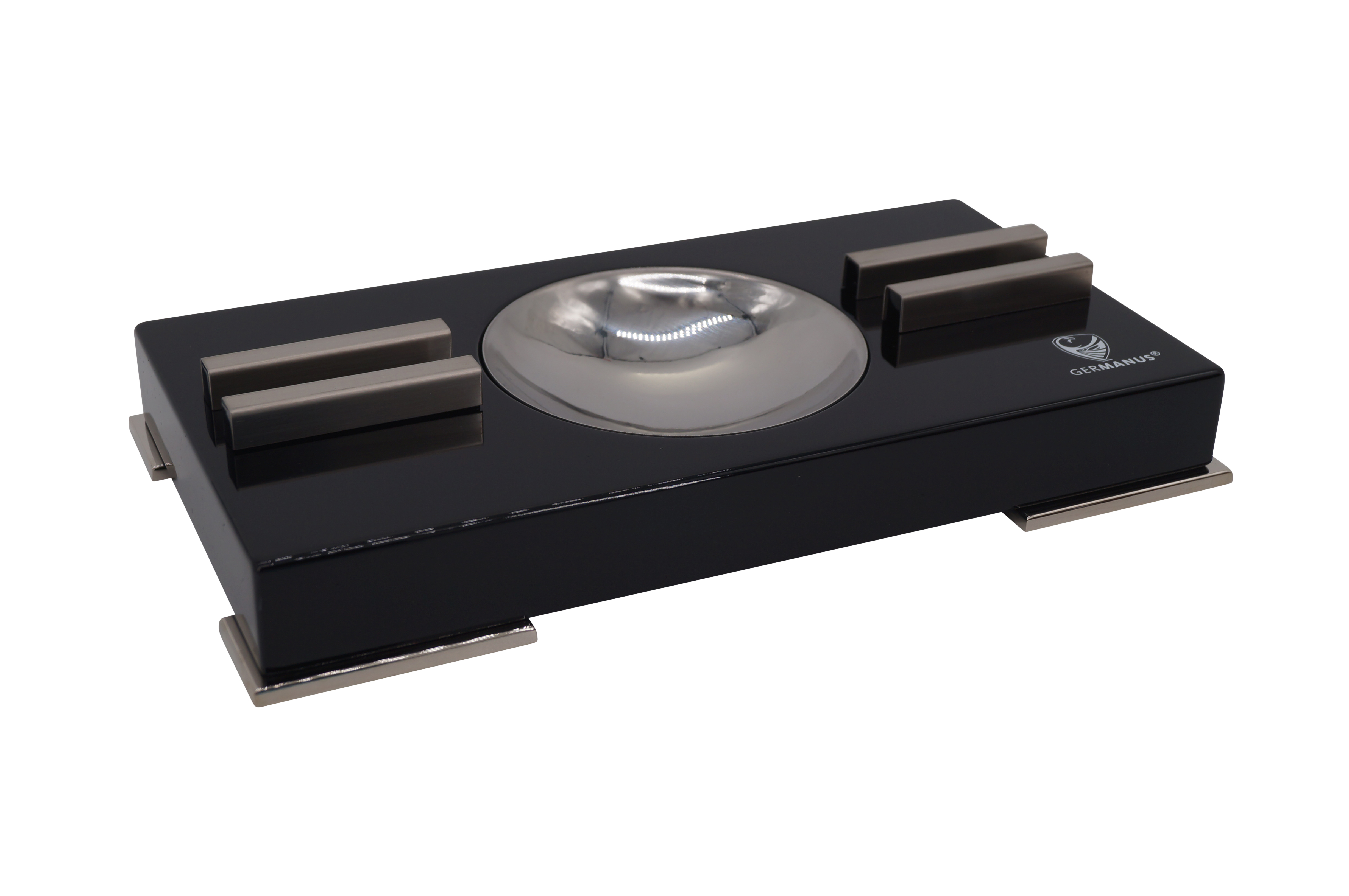 GERMANUS Zigarren Aschenbecher mit 2 Ablagen aus Holz