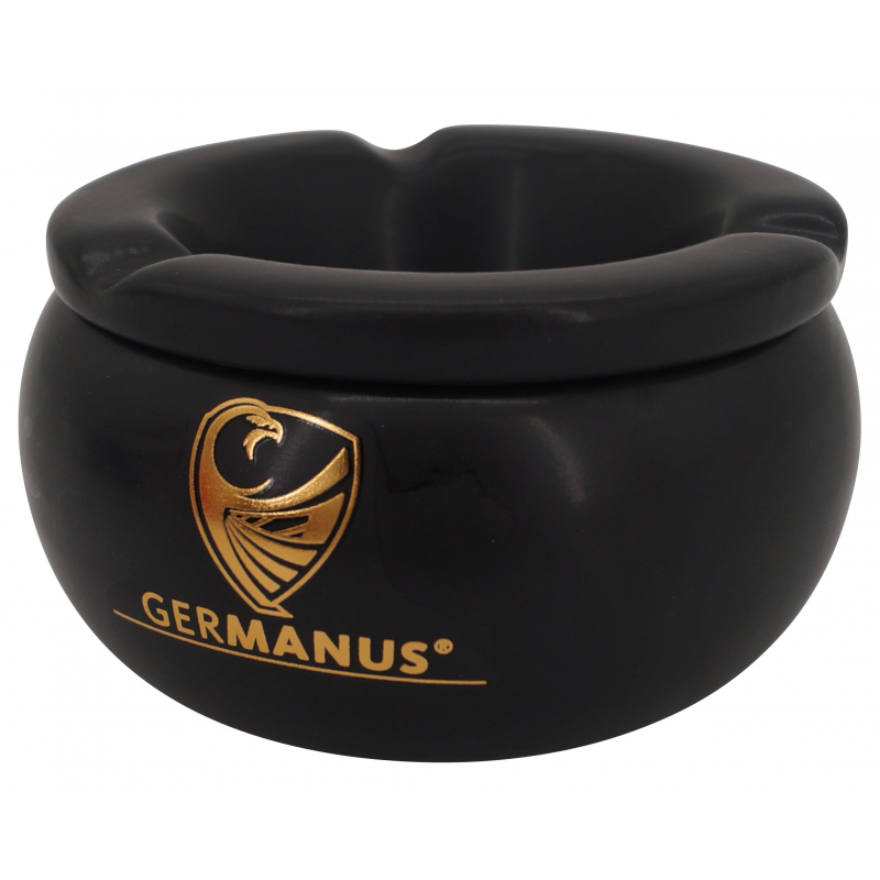 Windaschenbecher aus Keramik mit 12 cm Durchmesser in Schwarz mit weißen Ornamenten