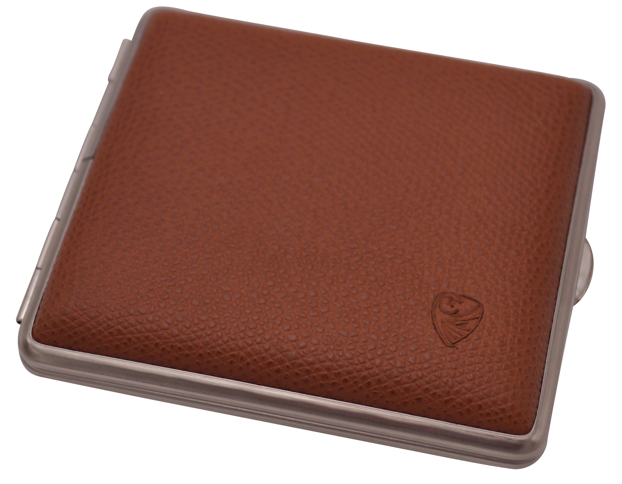 GERMANUS Zigarettenetui - Metall mit Leder Bezug - Made in Germany  - Design Brauner Sand