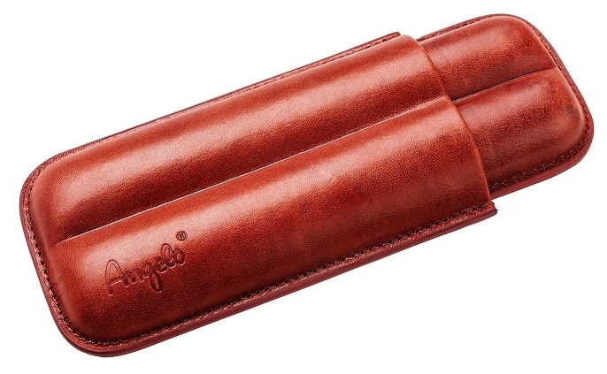 Angelo® Leather Cigar Case from genuine Leather in brown for 2 Cigars