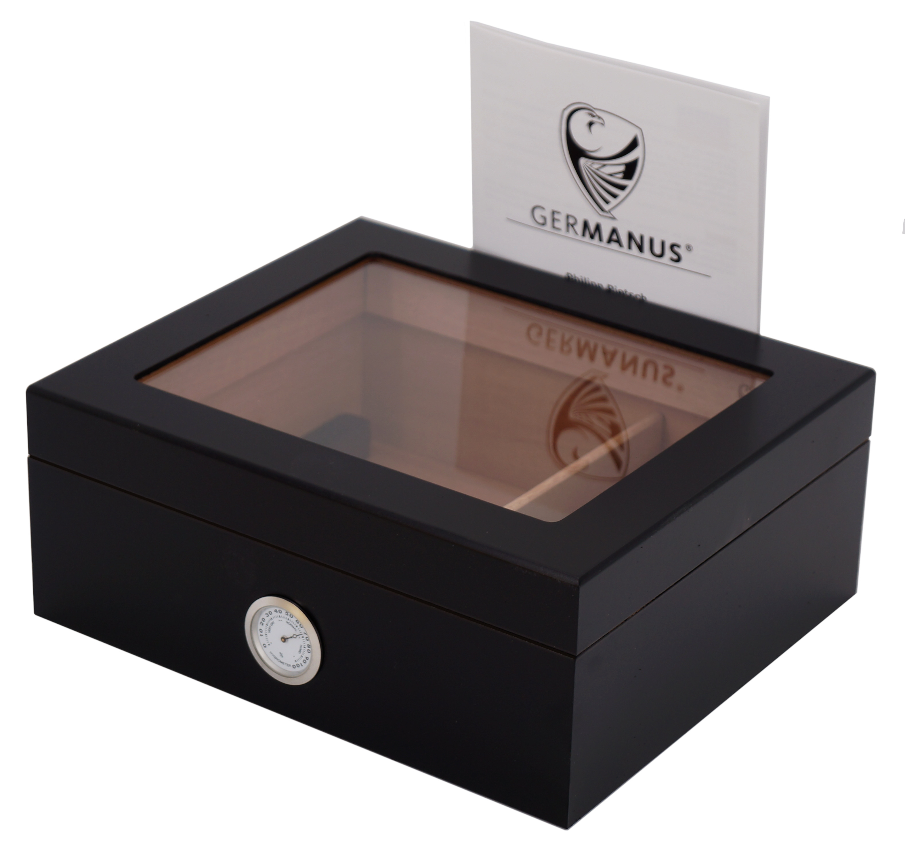 GERMANUS Zigarren Humidor "Black Beauty" für ca. 50 Zigarren, Schwarz