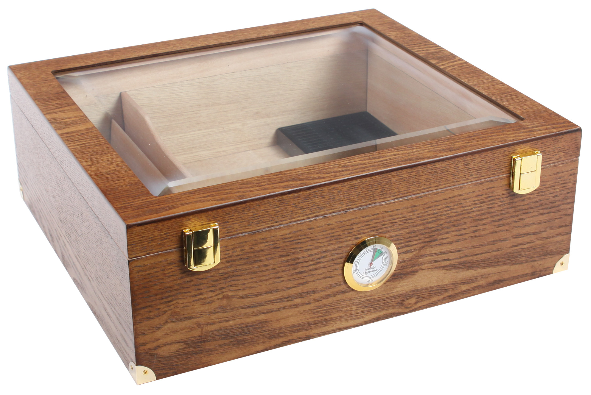 Sonderangebot: Humidor für 100 Zigarren in braun mit Beschlägen und Glasfenster