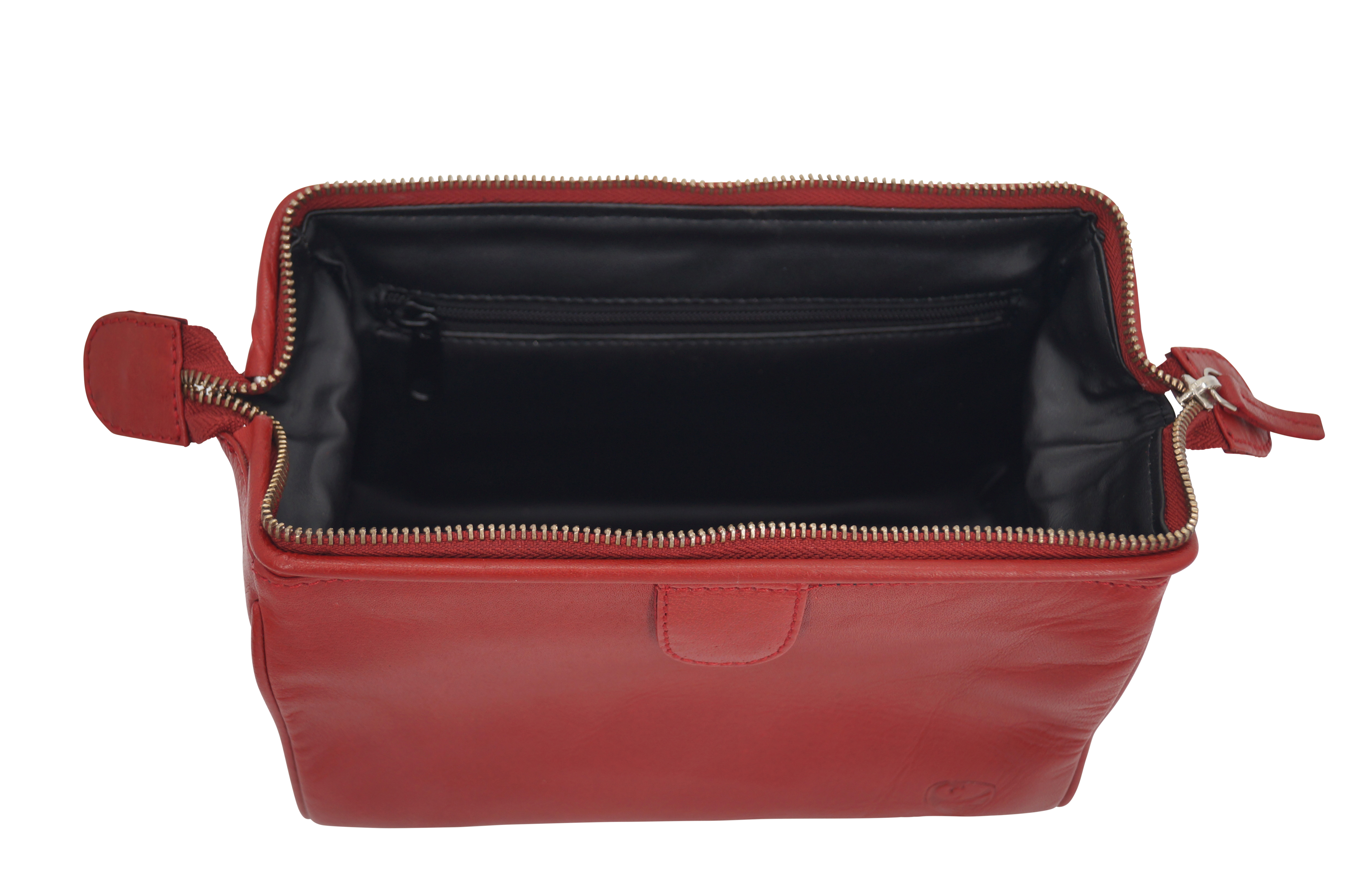 Handmade cosmetic bag Elin, cosmetic case and toiletry bag made of thick leather, red