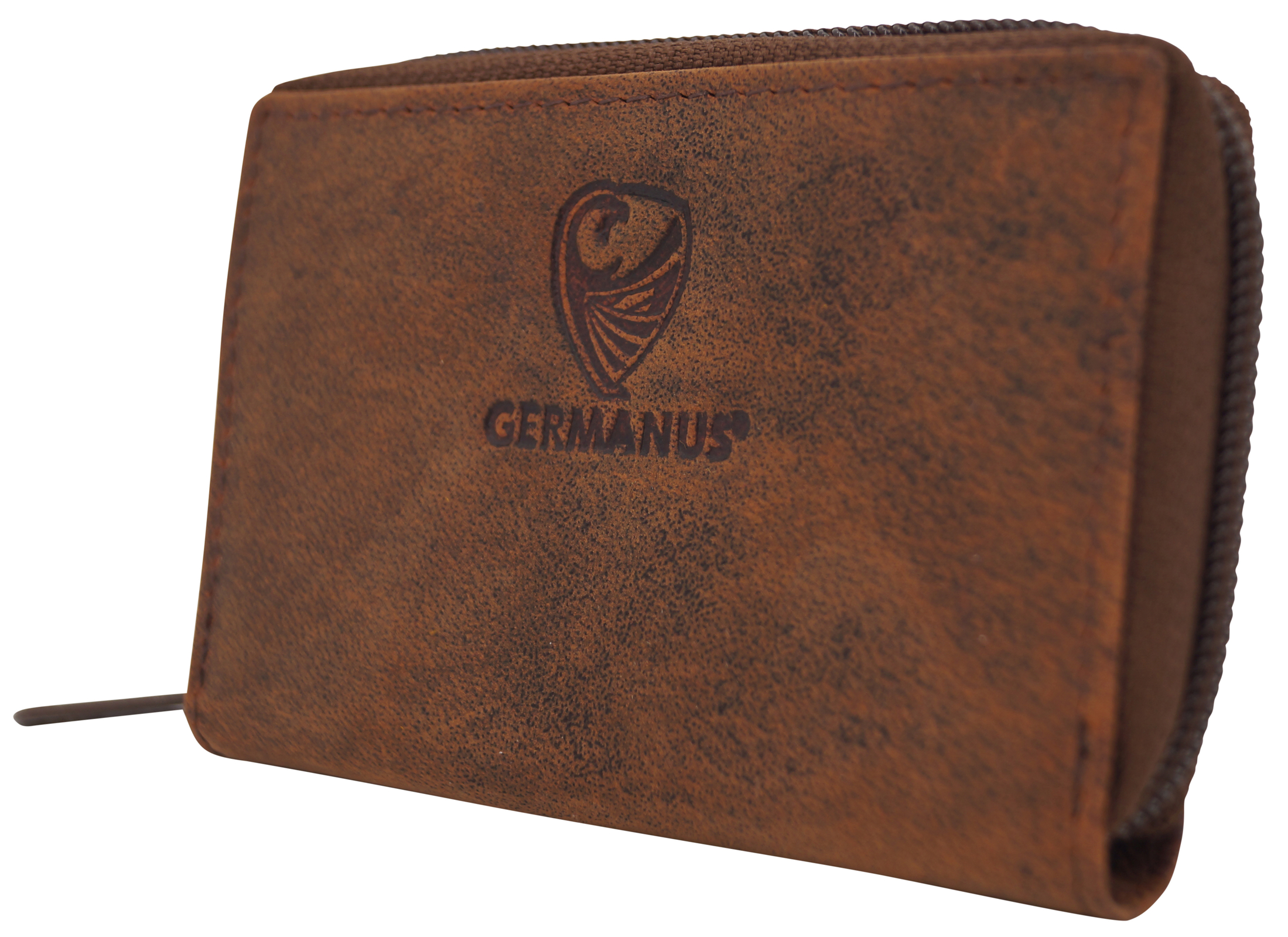 GERMANUS Brieftasche Kreditkartenetui Zip - Leder, Wildes Rind