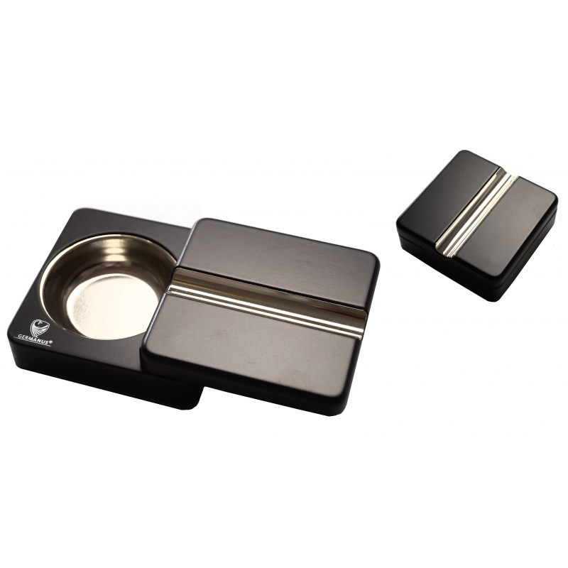 GERMANUS Humidor Geschenkset : Humidor , Zigarrenascher , Jetflame Feuerzeug - schwarz