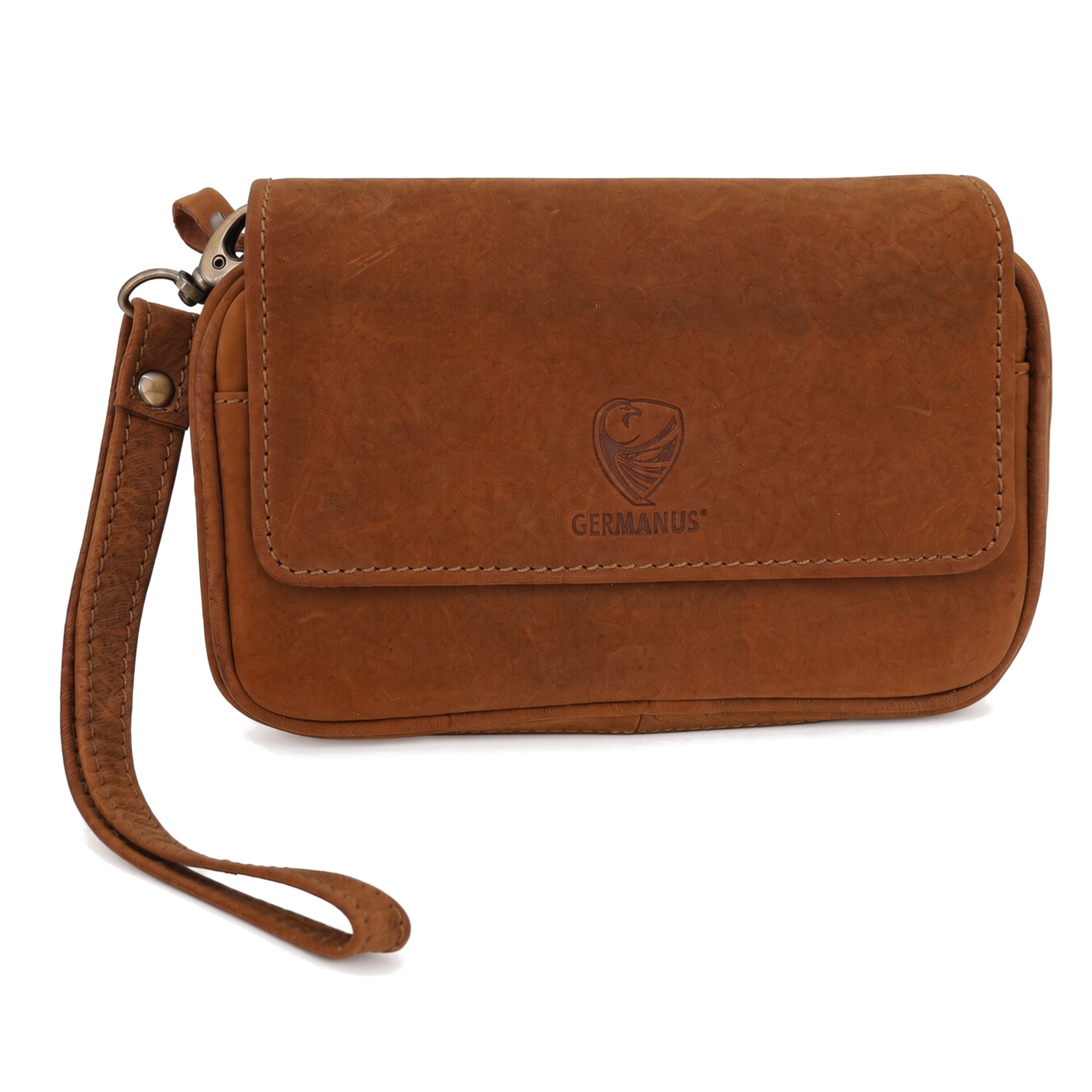 GERMANUS Genuine Leather Pipe Bag Case Horstchen for 3 Smoking Pipes, 20 x 12 x 6 cm, Removable Tobacco Pouch, Zipper Compartment