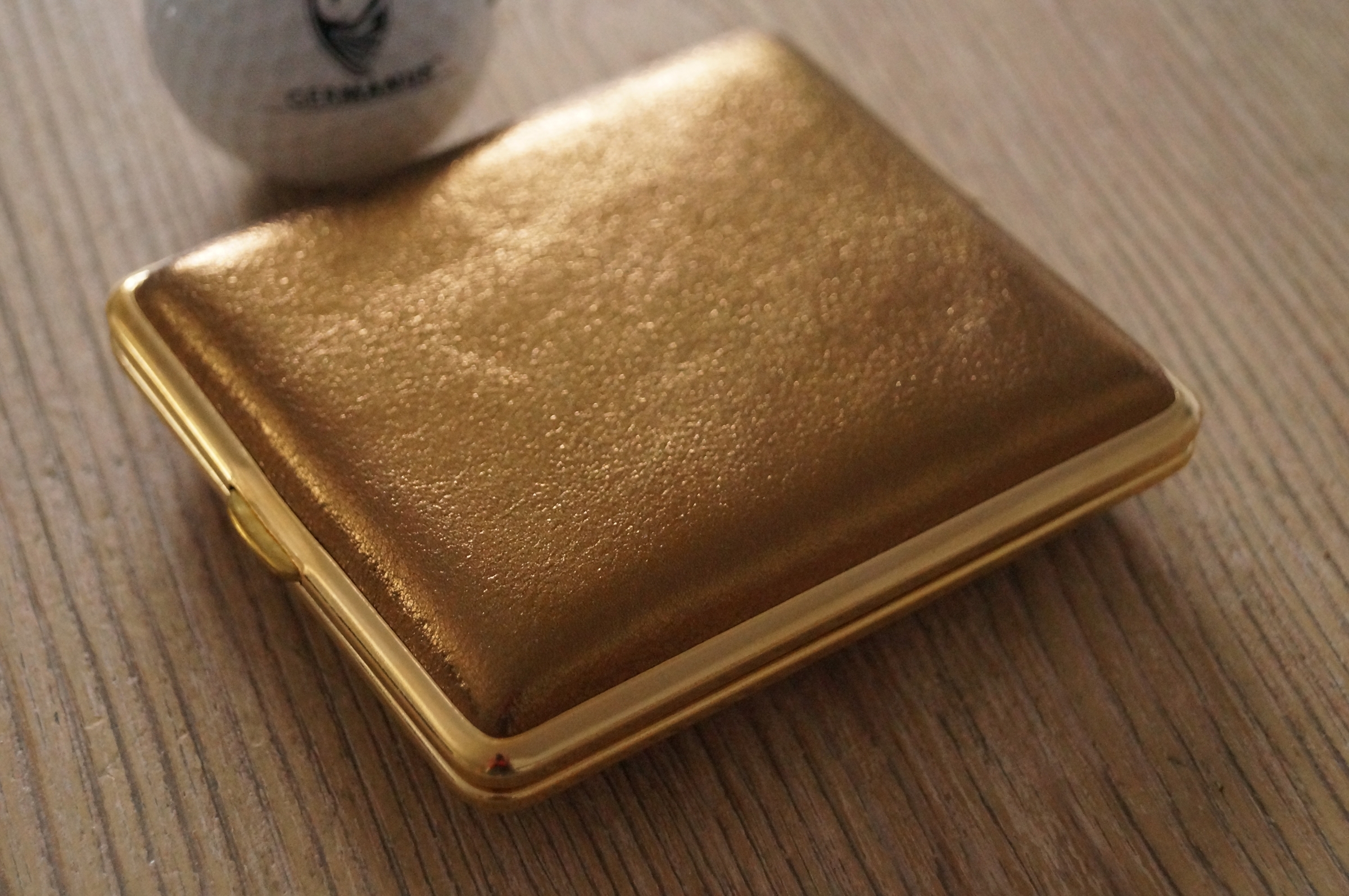 GERMANUS Cigarette Case Metal with Calf Leather Application - Made in Germany - Design Gold Leather
