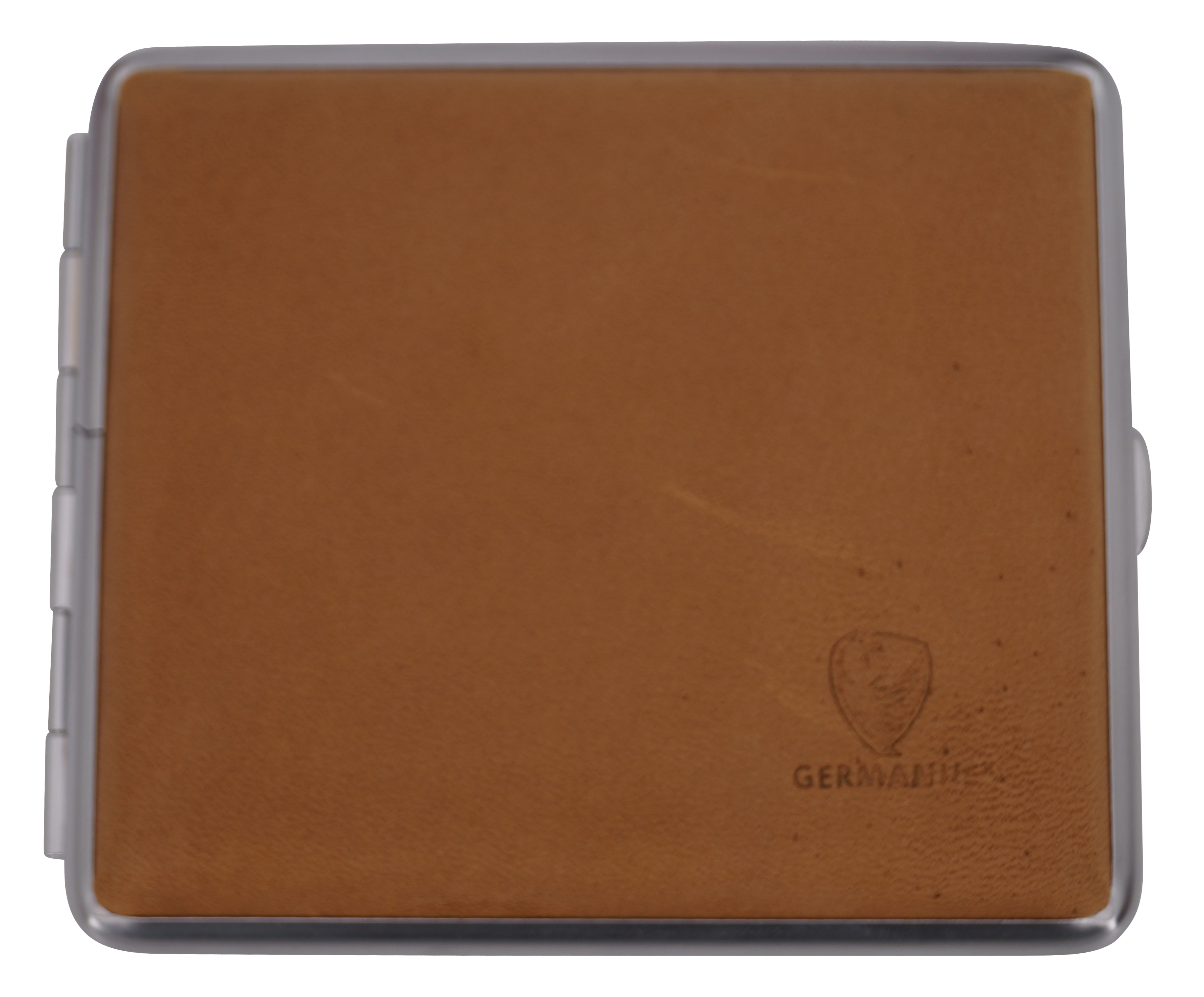 GERMANUS Zigarettenetui Metall Korpus mit Leder Bezug - Design Wildes Rind V