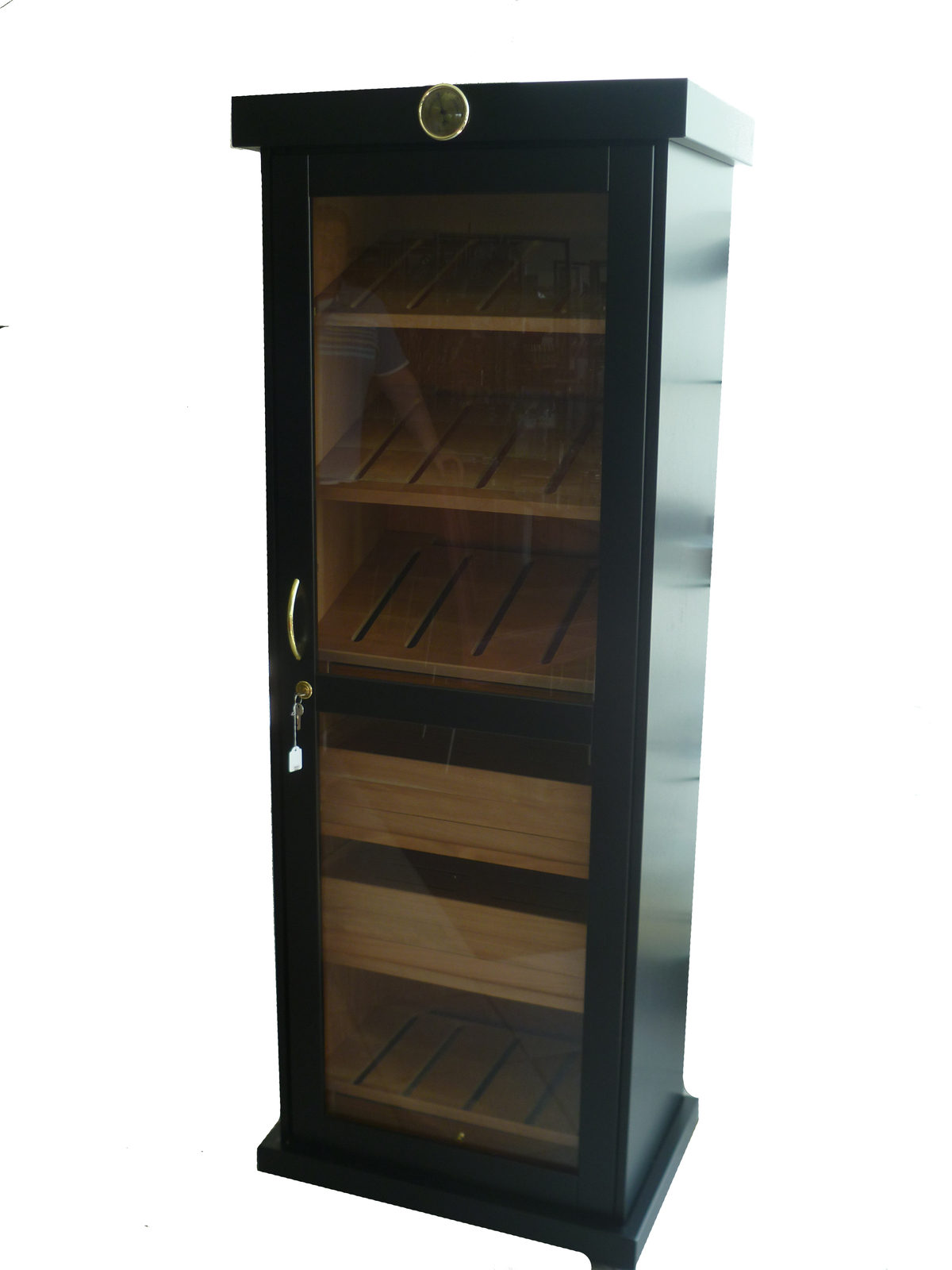 GERMANUS Zigarren Schrank Humidor mit Digital Hygrometer und GERMANUS Befeuchter - Schwarz