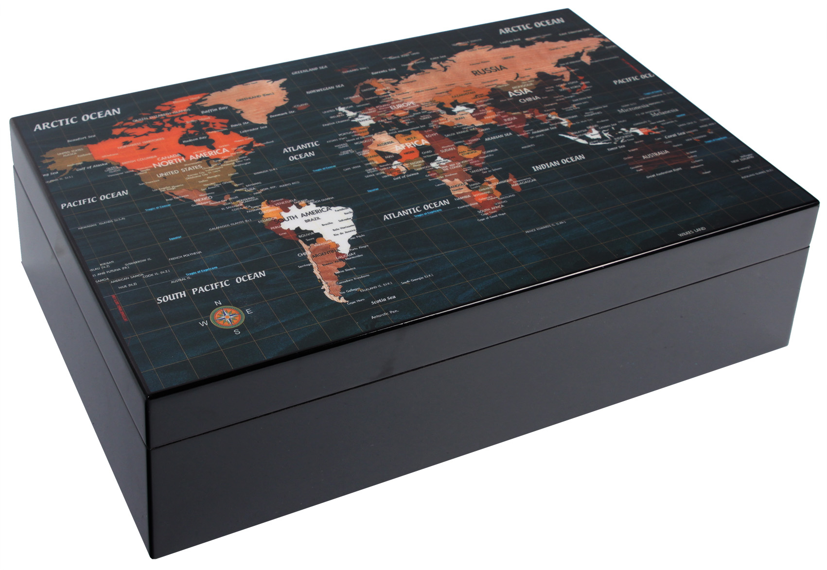 Humidor Kolonial Die Welt mit Befeuchter und Hygrometer
